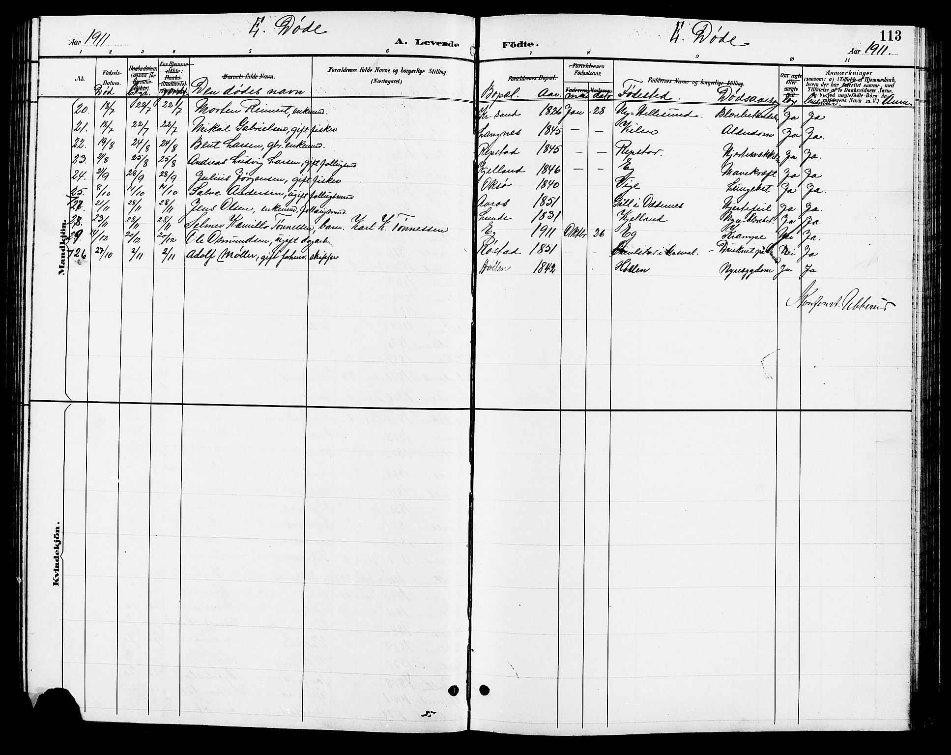 Søgne sokneprestkontor, AV/SAK-1111-0037/F/Fb/Fbb/L0006: Parish register (copy) no. B 6, 1892-1911, p. 113