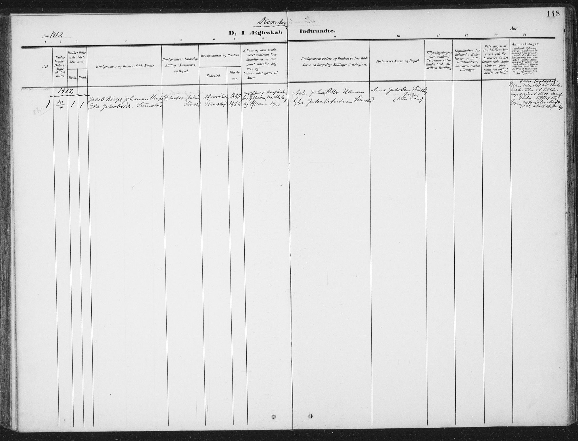 Ministerialprotokoller, klokkerbøker og fødselsregistre - Sør-Trøndelag, SAT/A-1456/657/L0709: Parish register (official) no. 657A10, 1905-1919, p. 148