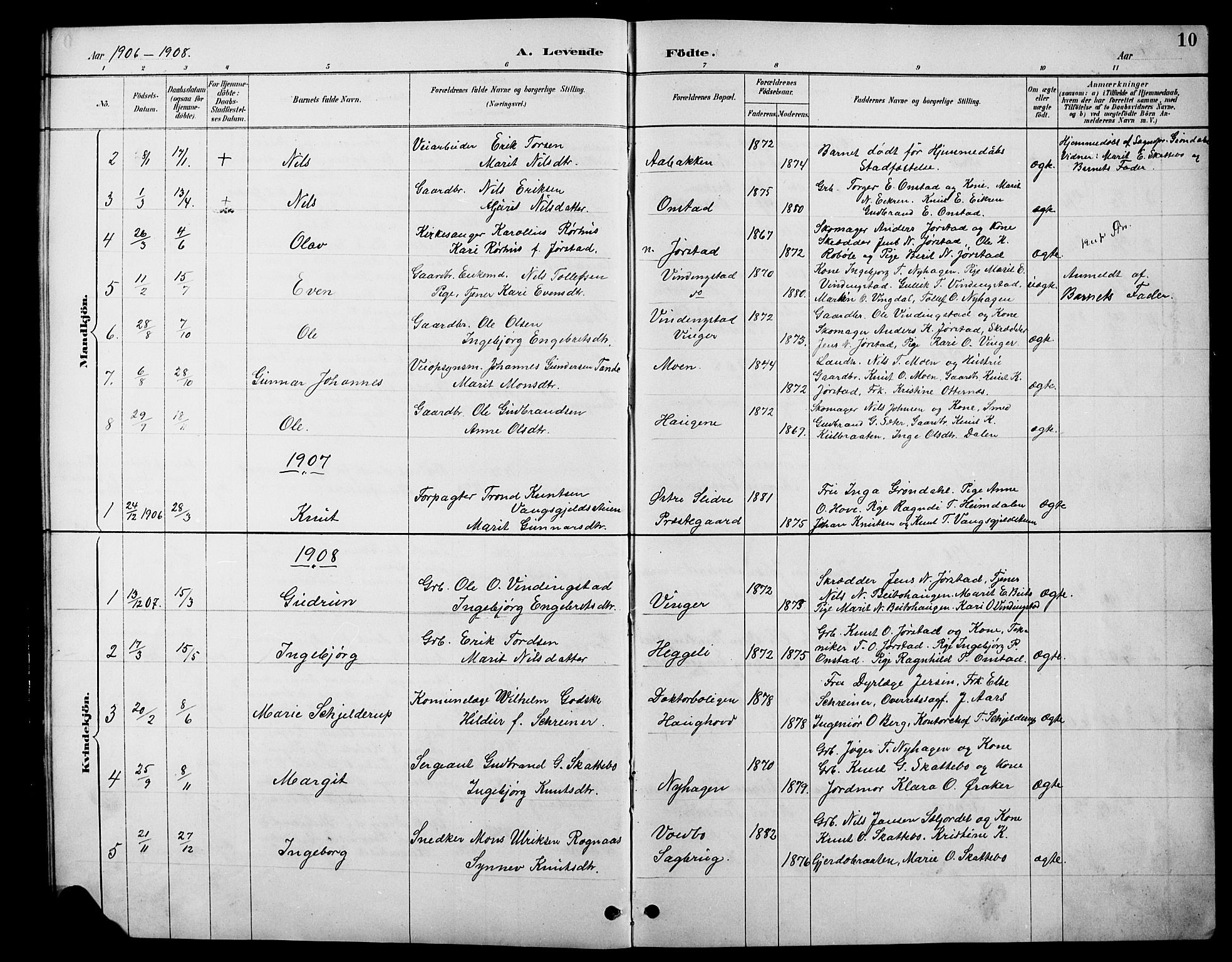 Øystre Slidre prestekontor, SAH/PREST-138/H/Ha/Hab/L0006: Parish register (copy) no. 6, 1887-1916, p. 10