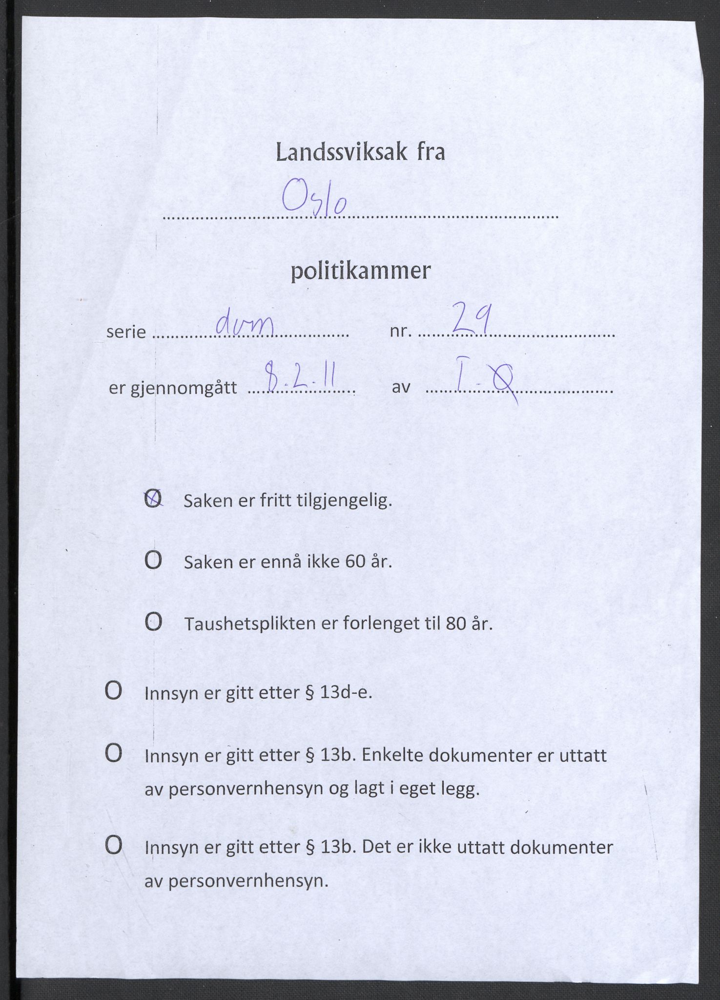 Landssvikarkivet, Oslo politikammer, RA/S-3138-01/D/Da/L0003: Dnr. 29, 1945, p. 2