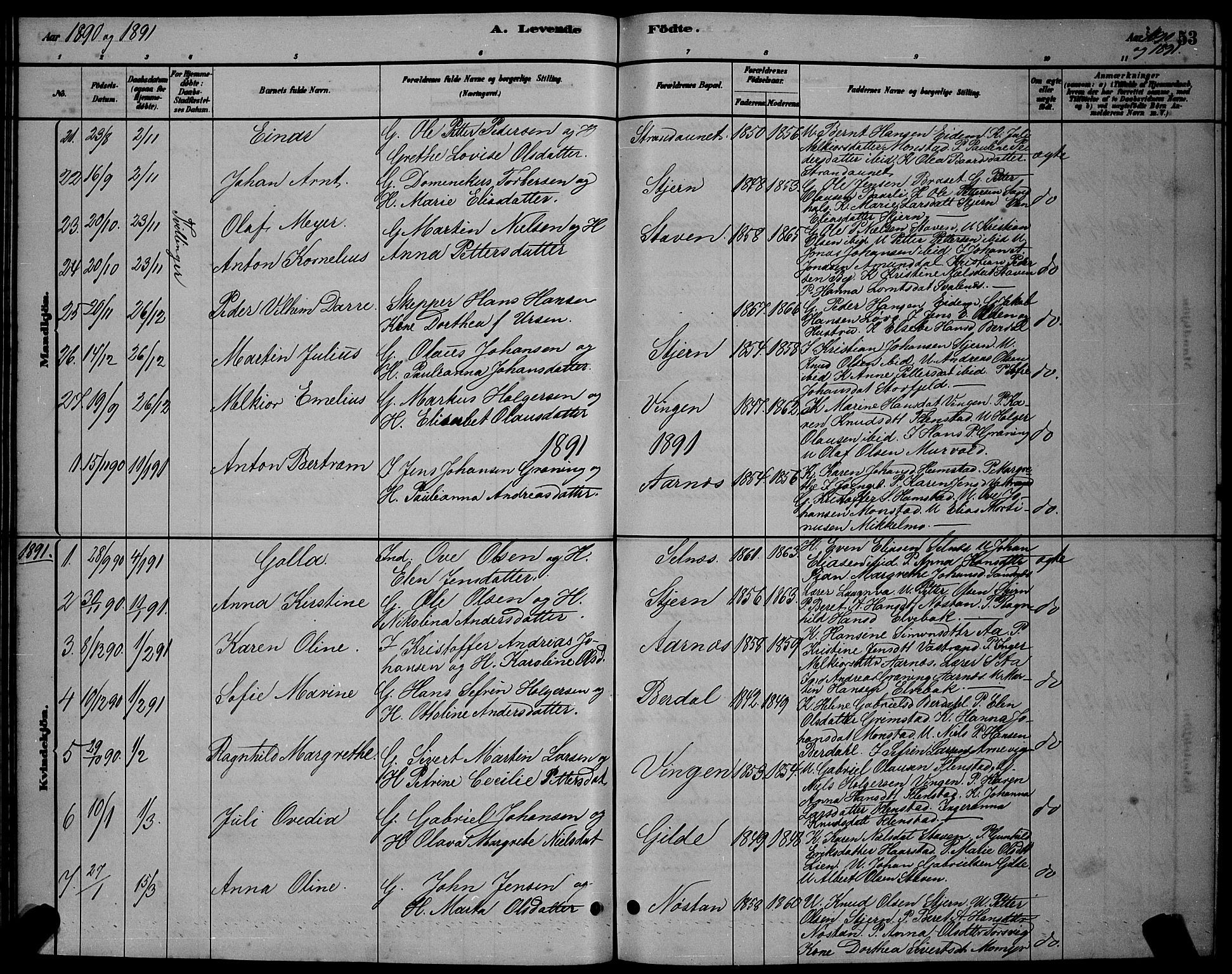 Ministerialprotokoller, klokkerbøker og fødselsregistre - Sør-Trøndelag, SAT/A-1456/655/L0687: Parish register (copy) no. 655C03, 1880-1898, p. 53