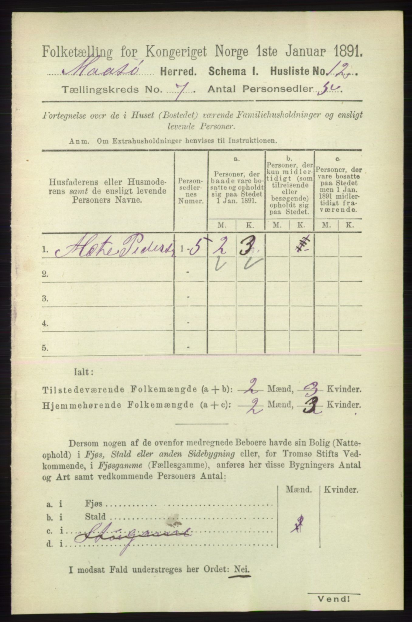 RA, 1891 census for 2018 Måsøy, 1891, p. 1396