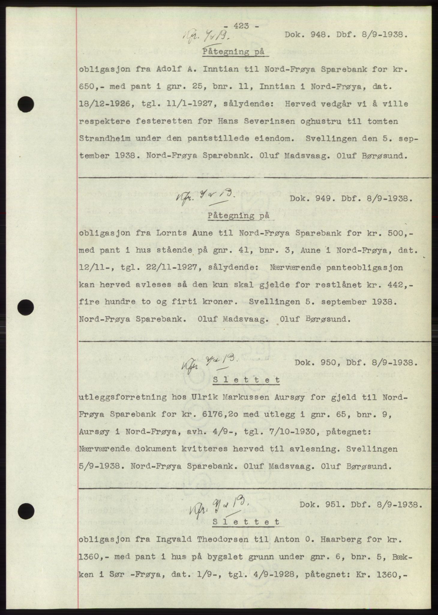 Hitra sorenskriveri, AV/SAT-A-0018/2/2C/2Ca: Mortgage book no. C1, 1936-1945, Diary no: : 948/1938