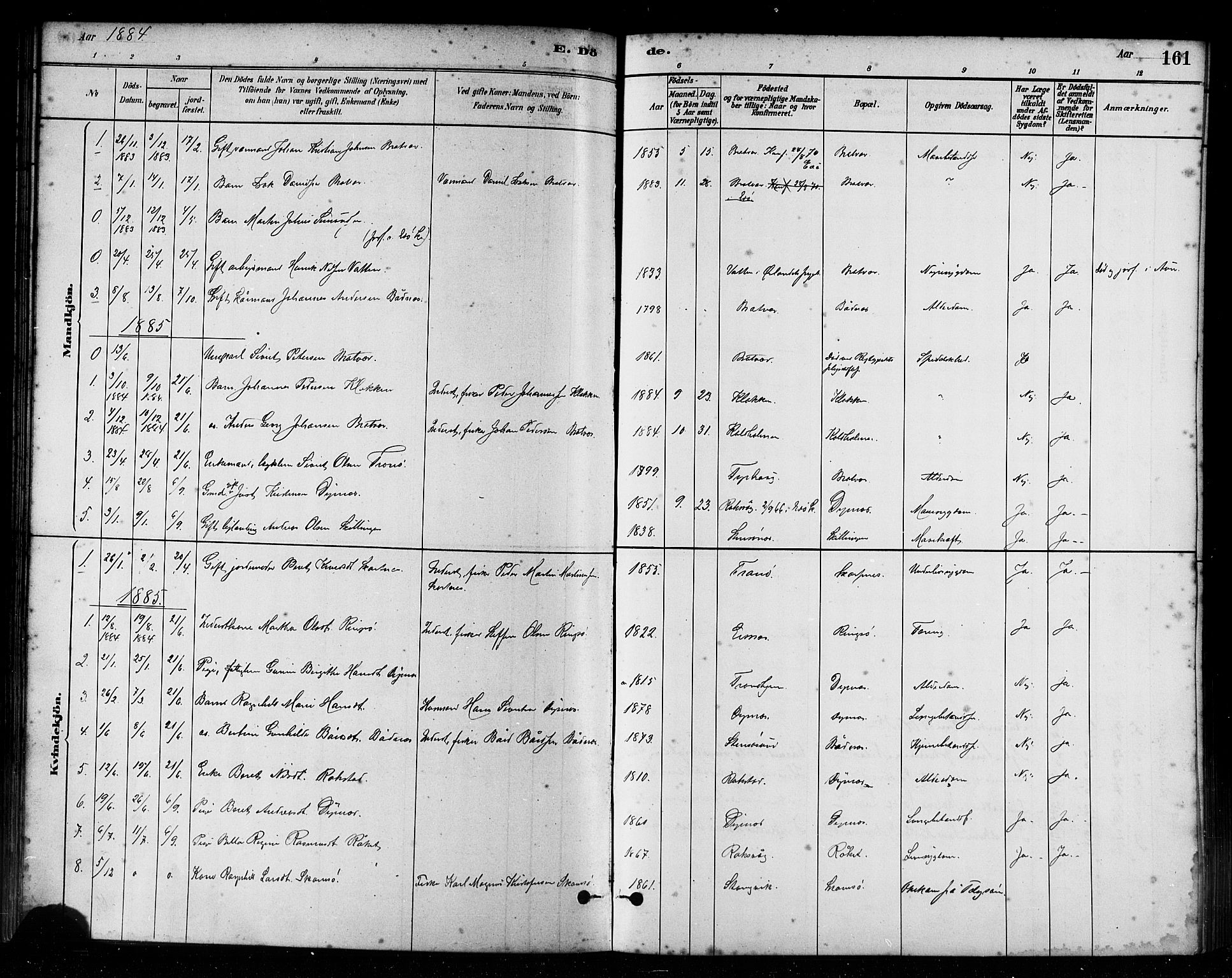 Ministerialprotokoller, klokkerbøker og fødselsregistre - Møre og Romsdal, AV/SAT-A-1454/582/L0947: Parish register (official) no. 582A01, 1880-1900, p. 161