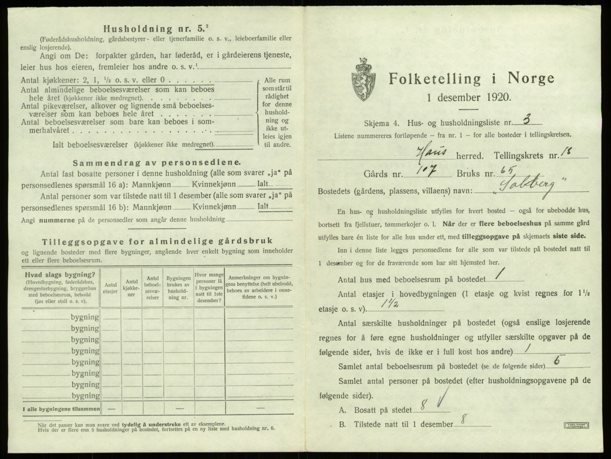 SAB, 1920 census for Haus, 1920, p. 1550