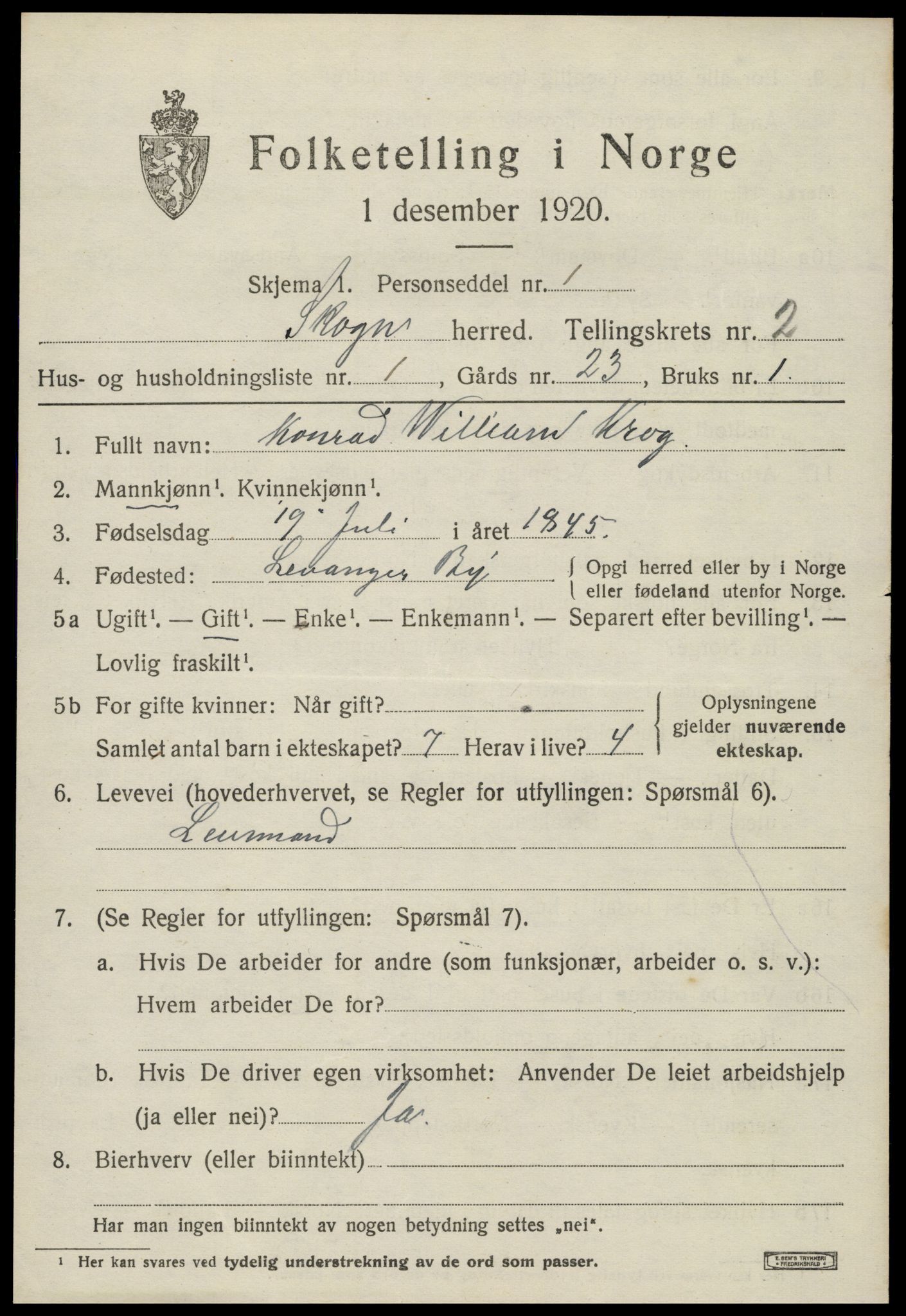 SAT, 1920 census for Skogn, 1920, p. 3027