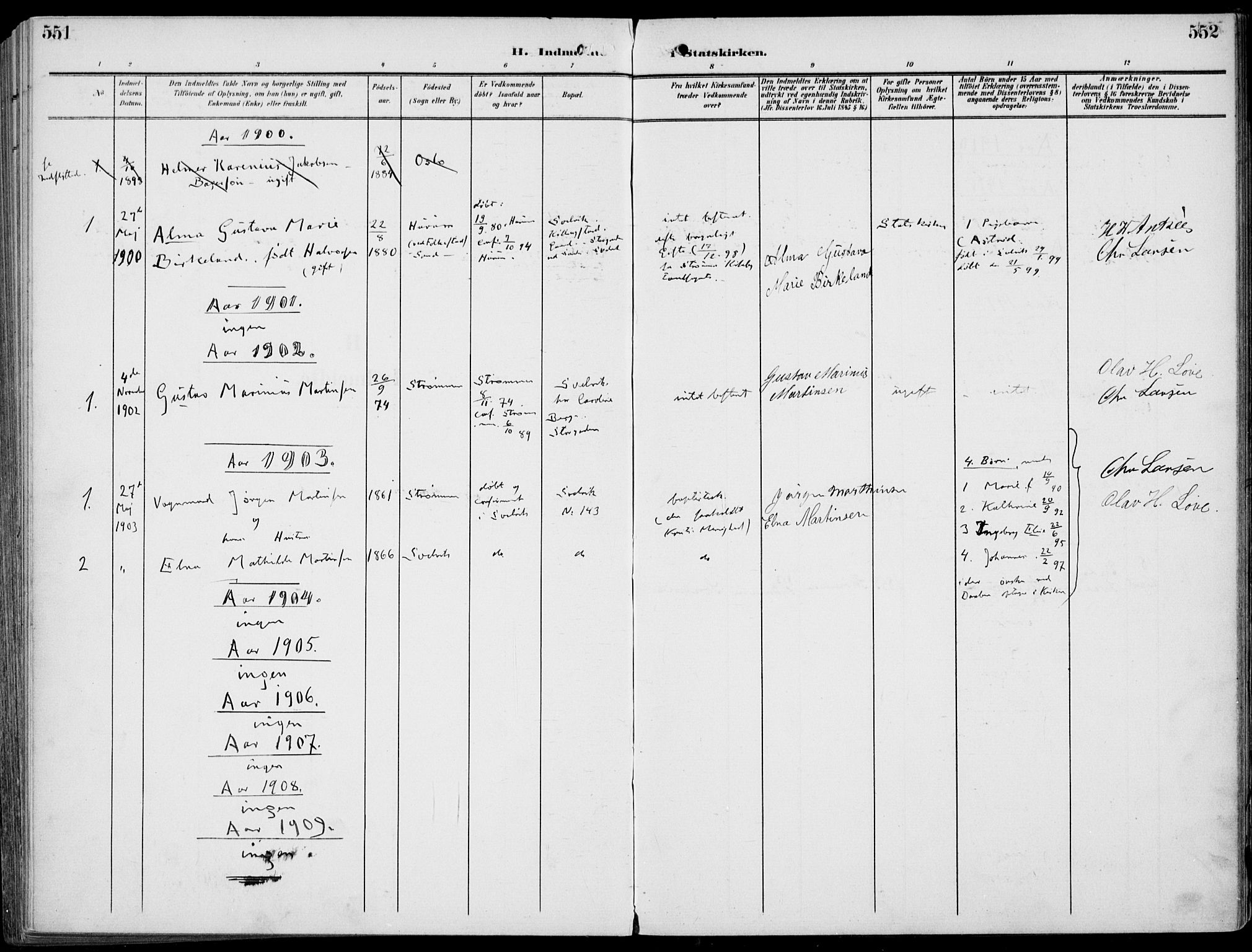 Strømm kirkebøker, AV/SAKO-A-322/F/Fb/L0002: Parish register (official) no. II 2, 1900-1919, p. 551-552