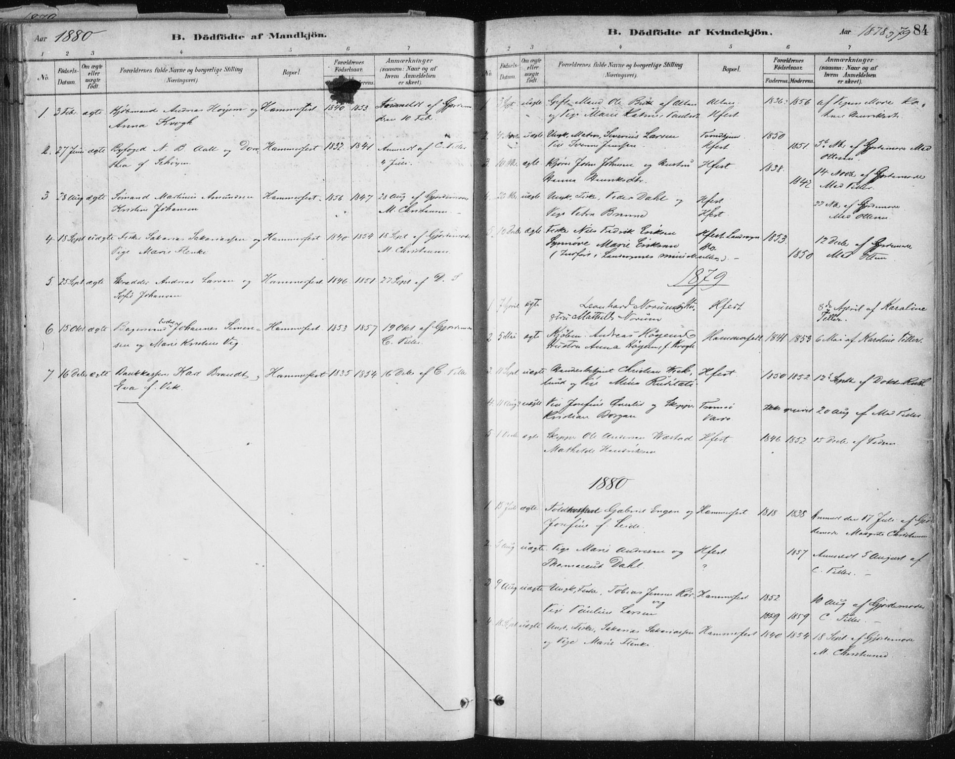 Hammerfest sokneprestkontor, SATØ/S-1347/H/Ha/L0008.kirke: Parish register (official) no. 8, 1878-1889, p. 84