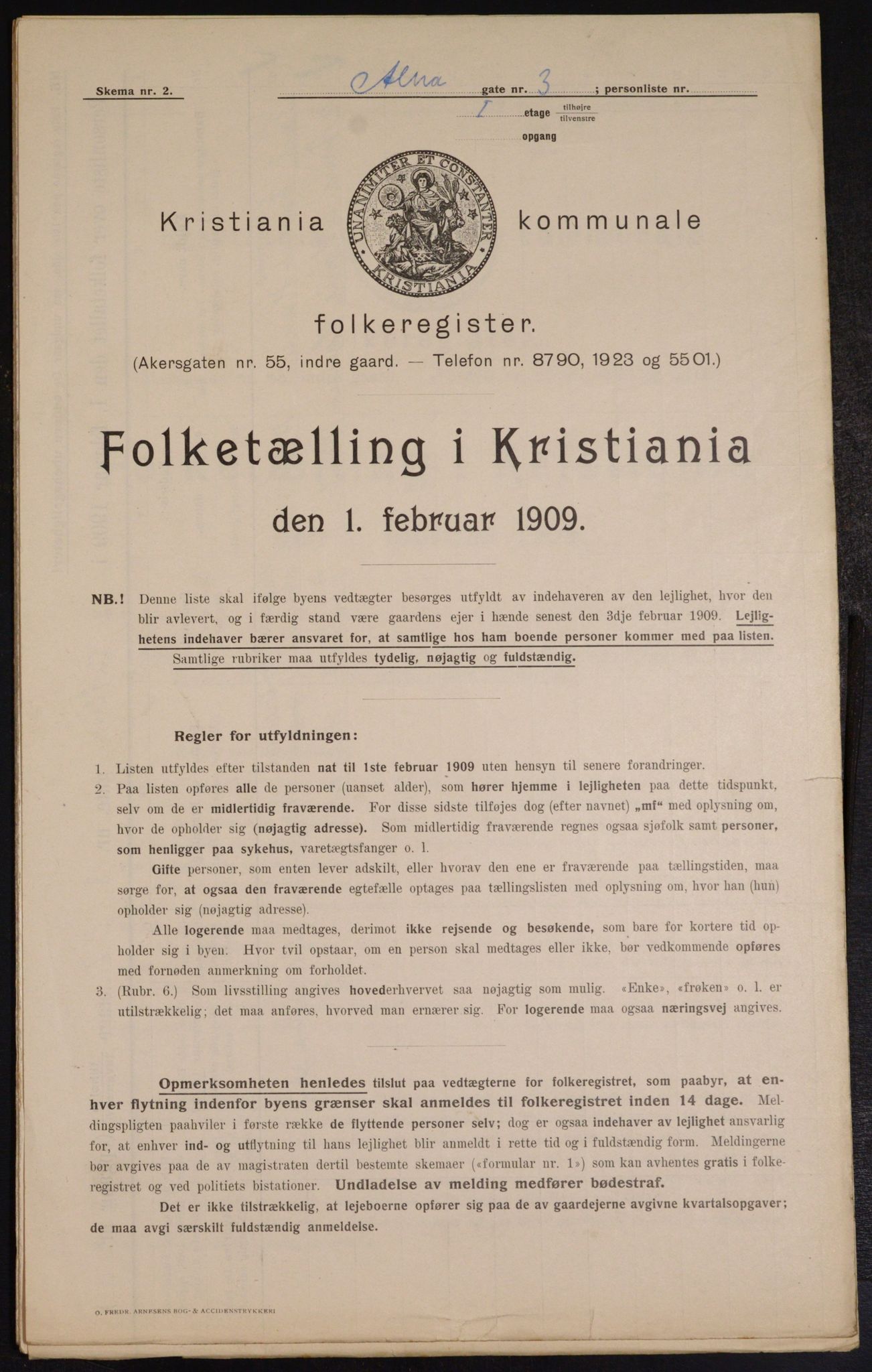 OBA, Municipal Census 1909 for Kristiania, 1909, p. 1163