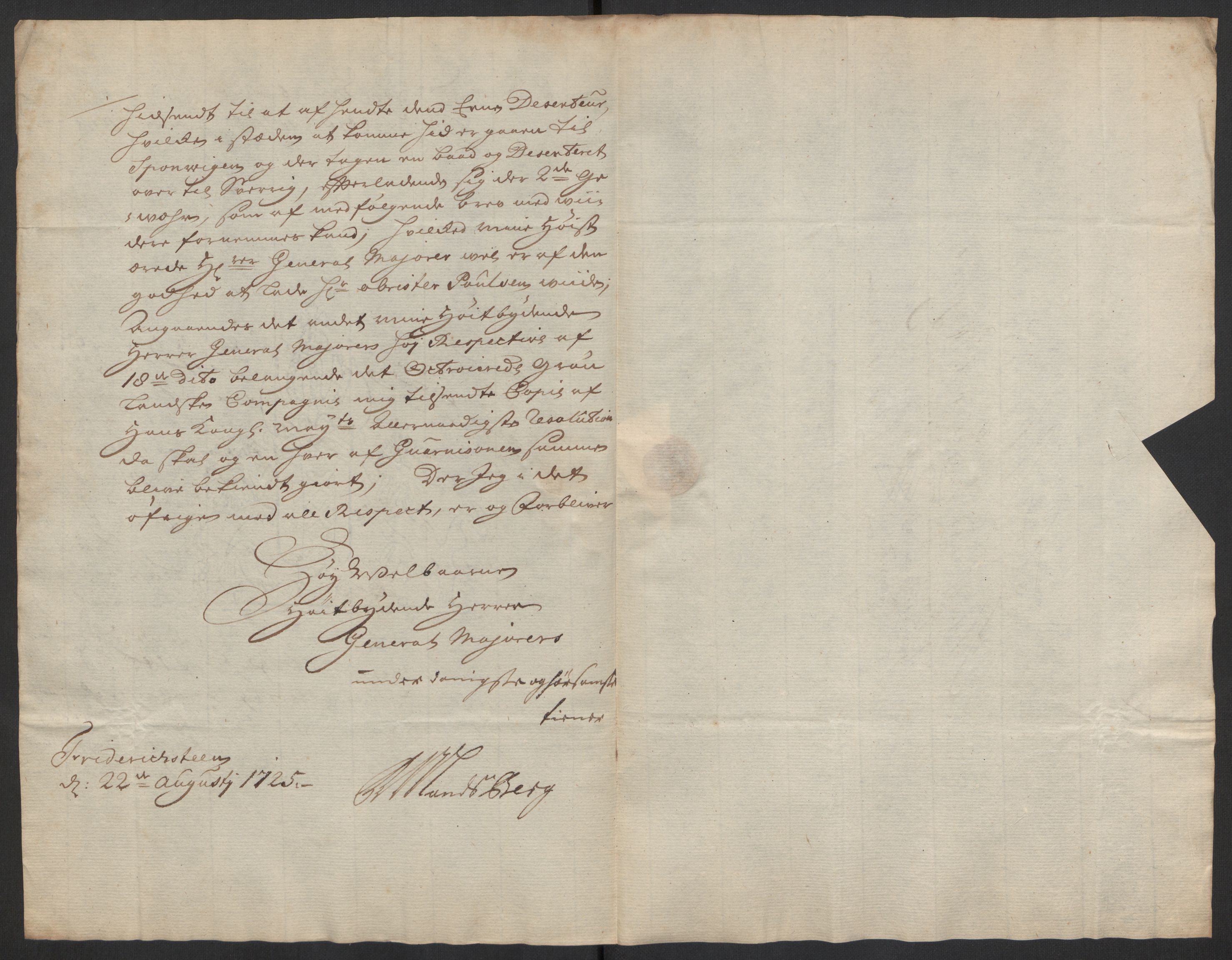 Kommanderende general (KG I) med Det norske krigsdirektorium, AV/RA-EA-5419/D/L0153: Fredriksten festning: Brev, inventarfortegnelser og regnskapsekstrakter, 1724-1729, p. 274