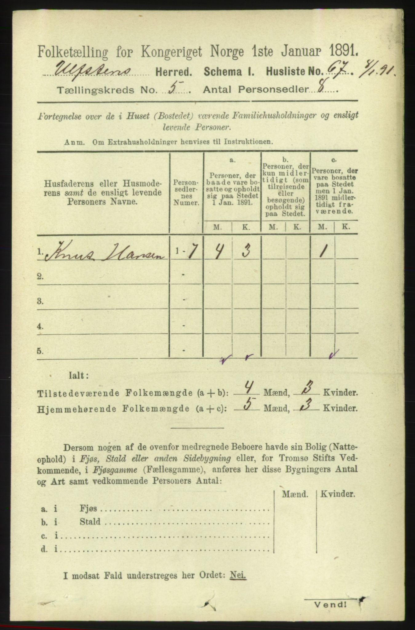 RA, 1891 census for 1516 Ulstein, 1891, p. 1258