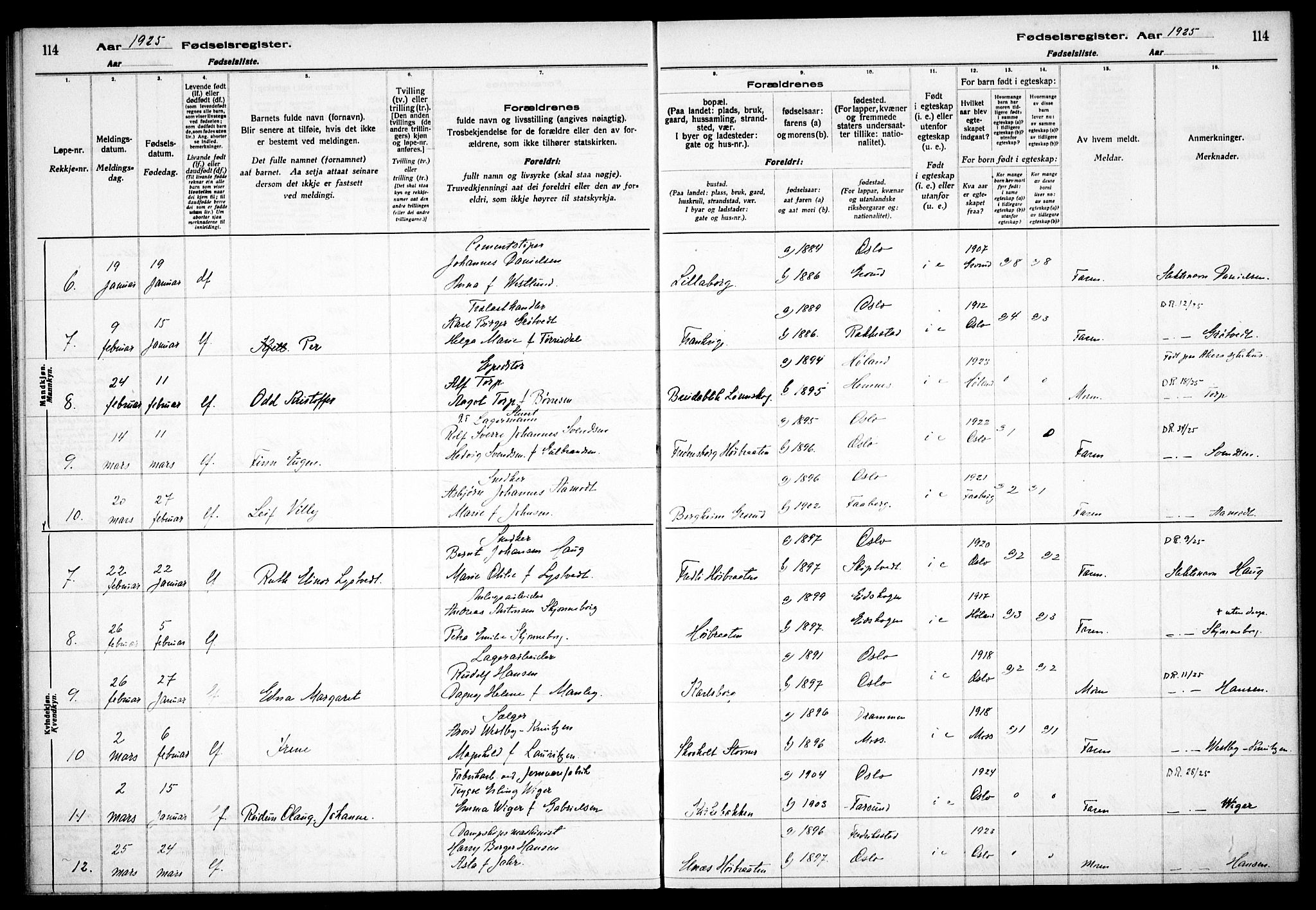 Østre Aker prestekontor Kirkebøker, AV/SAO-A-10840/J/Jb/L0001: Birth register no. II 1, 1916-1932, p. 114