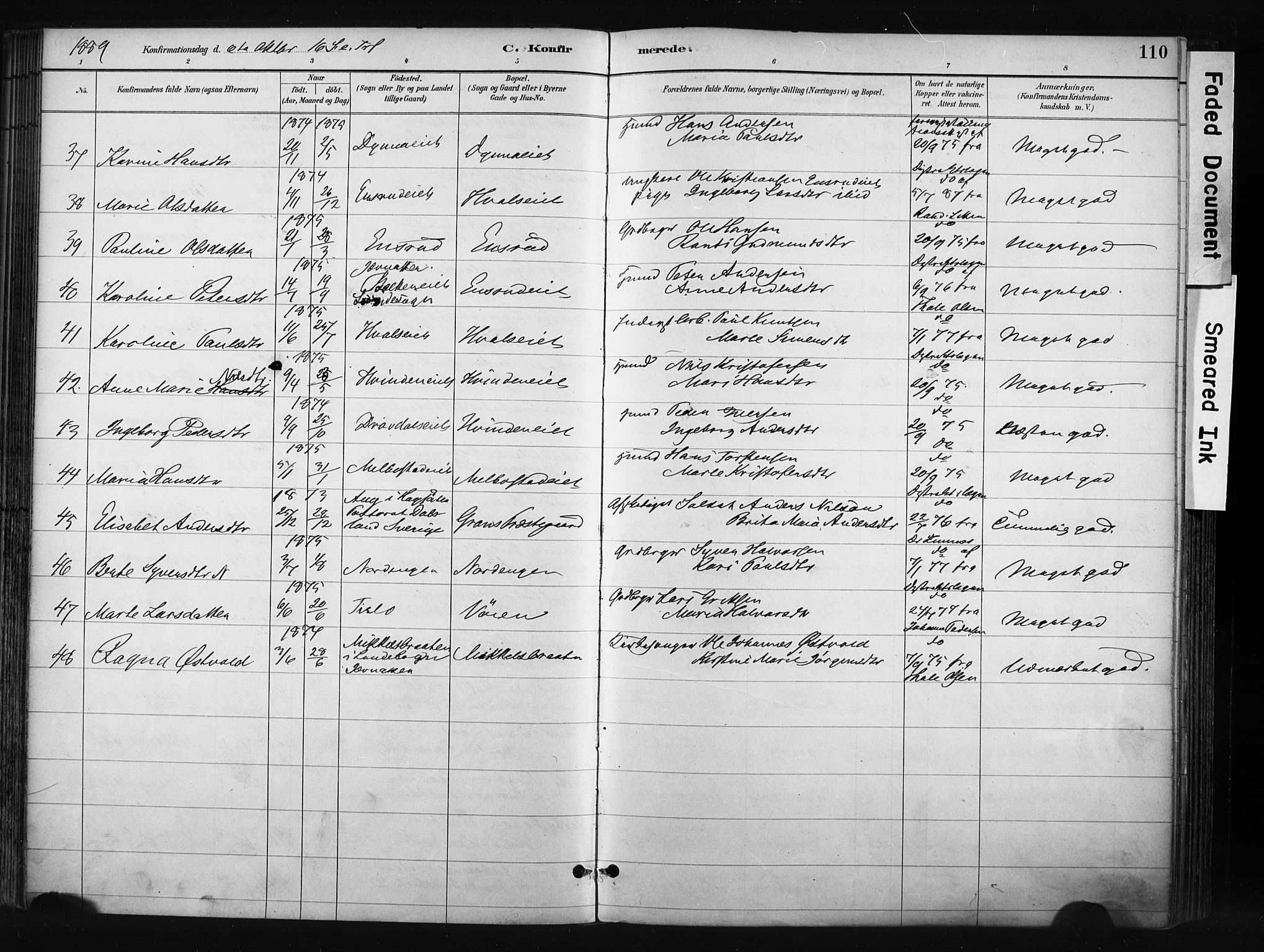 Gran prestekontor, SAH/PREST-112/H/Ha/Haa/L0017: Parish register (official) no. 17, 1889-1897, p. 110