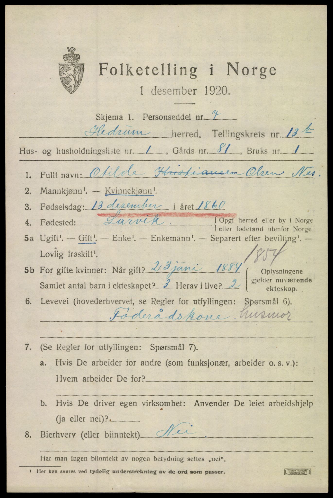 SAKO, 1920 census for Hedrum, 1920, p. 8823