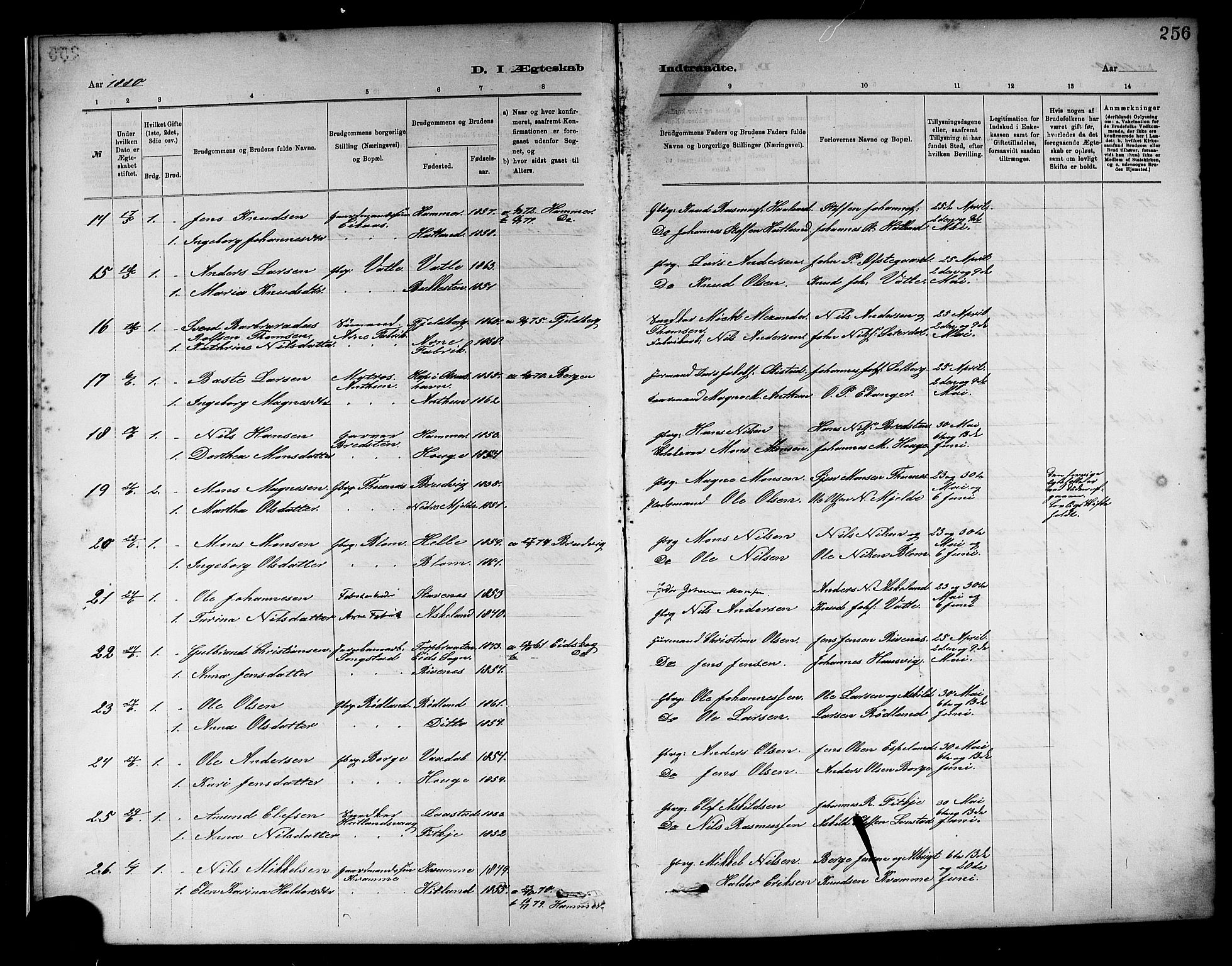 Haus sokneprestembete, AV/SAB-A-75601/H/Haa: Parish register (official) no. A 19II, 1878-1886, p. 256