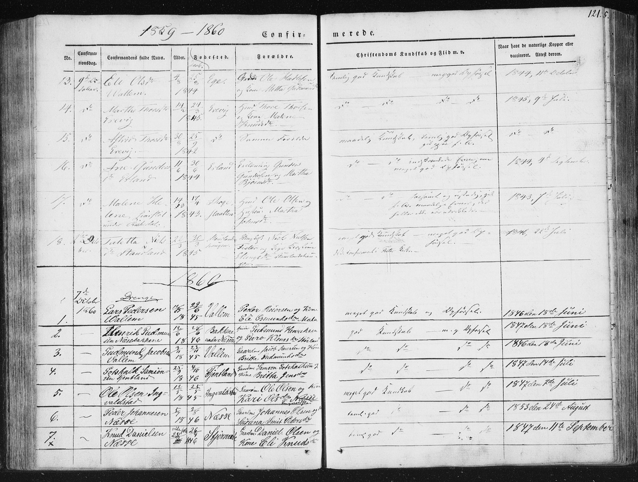 Hjelmeland sokneprestkontor, AV/SAST-A-101843/01/IV/L0008: Parish register (official) no. A 8, 1842-1861, p. 121