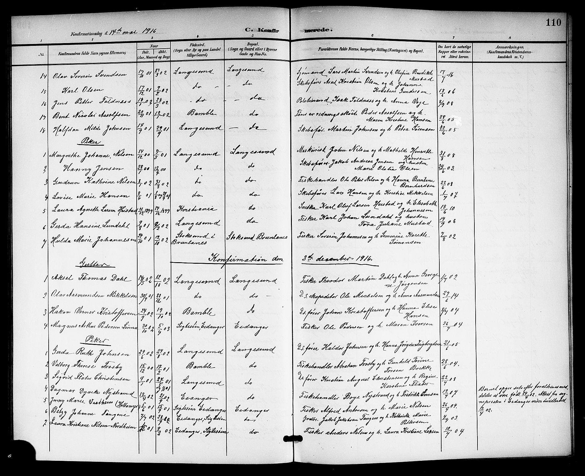 Langesund kirkebøker, SAKO/A-280/G/Ga/L0006: Parish register (copy) no. 6, 1899-1918, p. 110