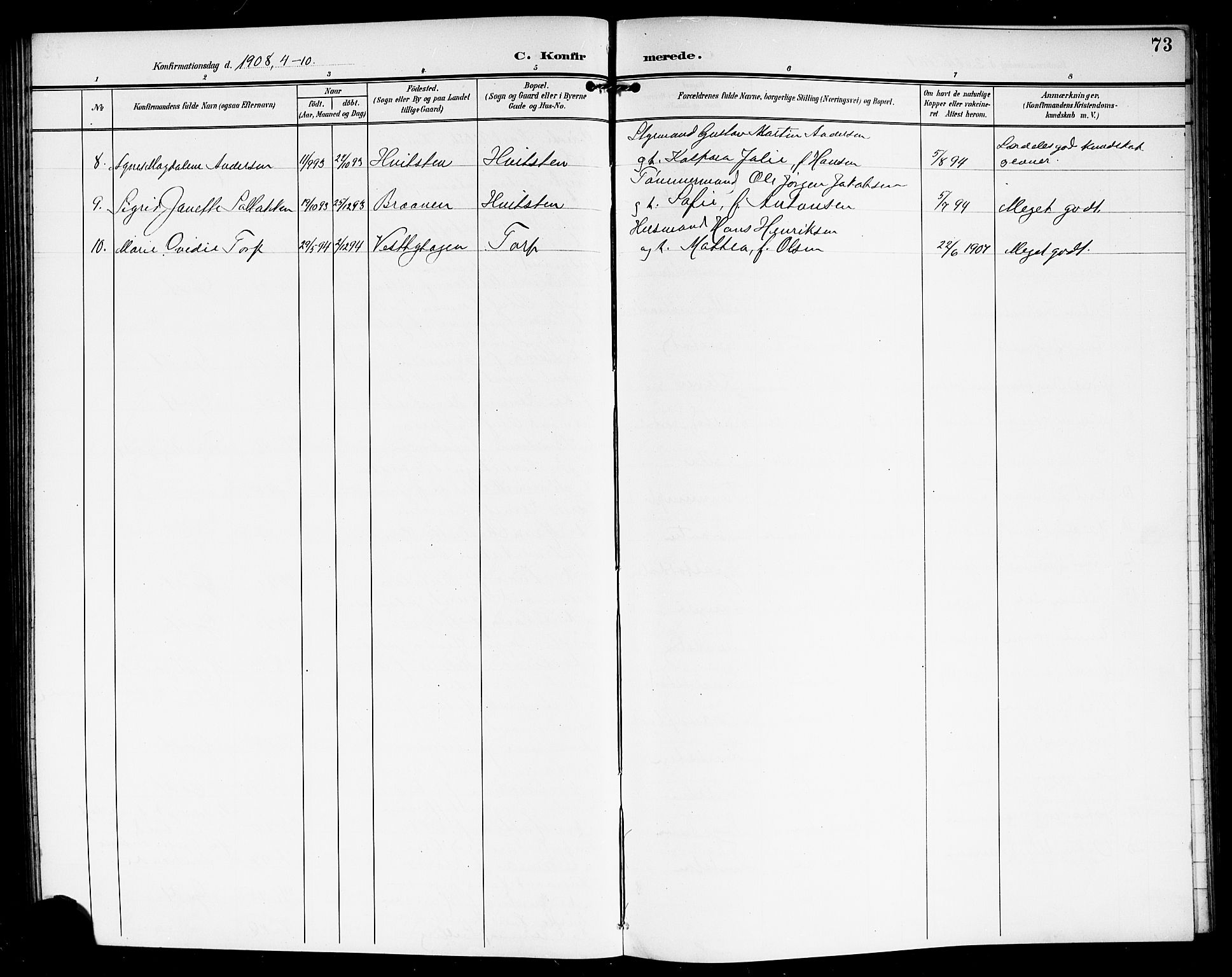 Vestby prestekontor Kirkebøker, SAO/A-10893/G/Ga/L0002: Parish register (copy) no. I 2, 1903-1916, p. 73