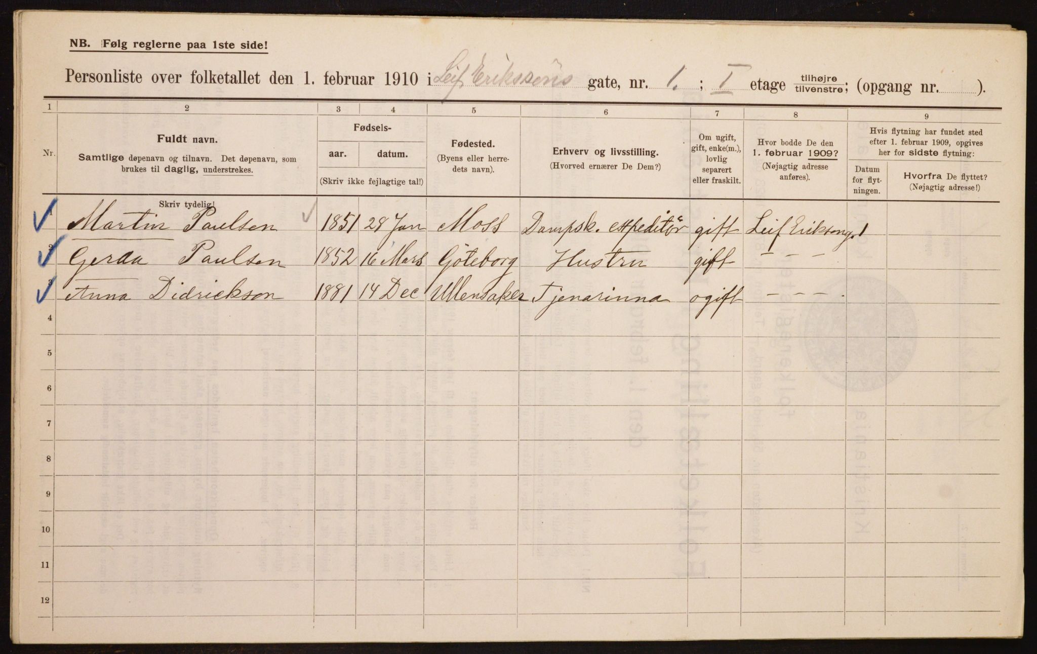 OBA, Municipal Census 1910 for Kristiania, 1910, p. 55464