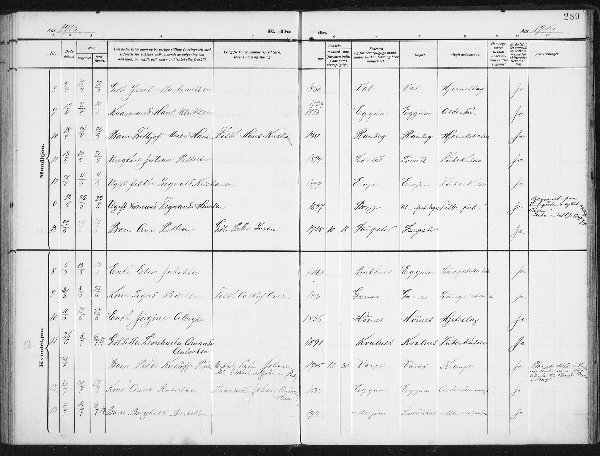 Ministerialprotokoller, klokkerbøker og fødselsregistre - Nordland, SAT/A-1459/880/L1135: Parish register (official) no. 880A09, 1908-1919, p. 289