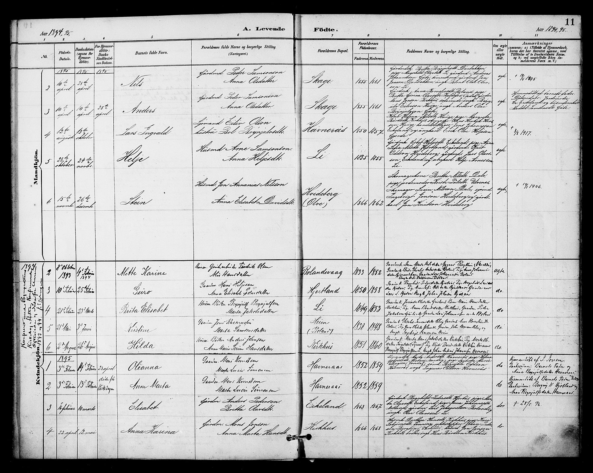 Kvinnherad sokneprestembete, AV/SAB-A-76401/H/Hab: Parish register (copy) no. B 1, 1885-1925, p. 11