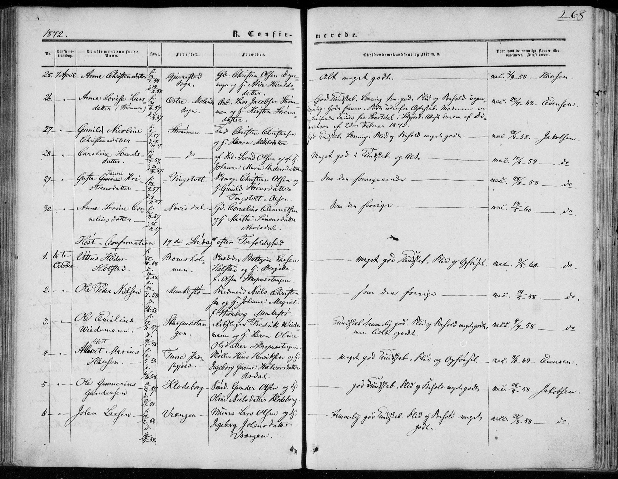 Øyestad sokneprestkontor, AV/SAK-1111-0049/F/Fa/L0015: Parish register (official) no. A 15, 1857-1873, p. 268