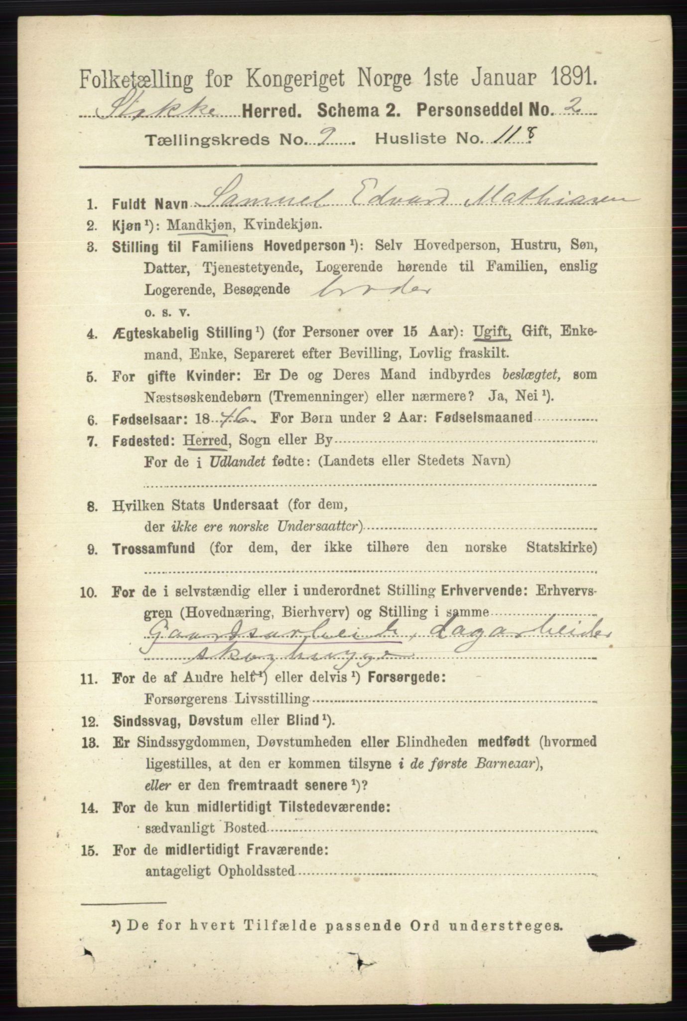 RA, 1891 census for 0720 Stokke, 1891, p. 6632