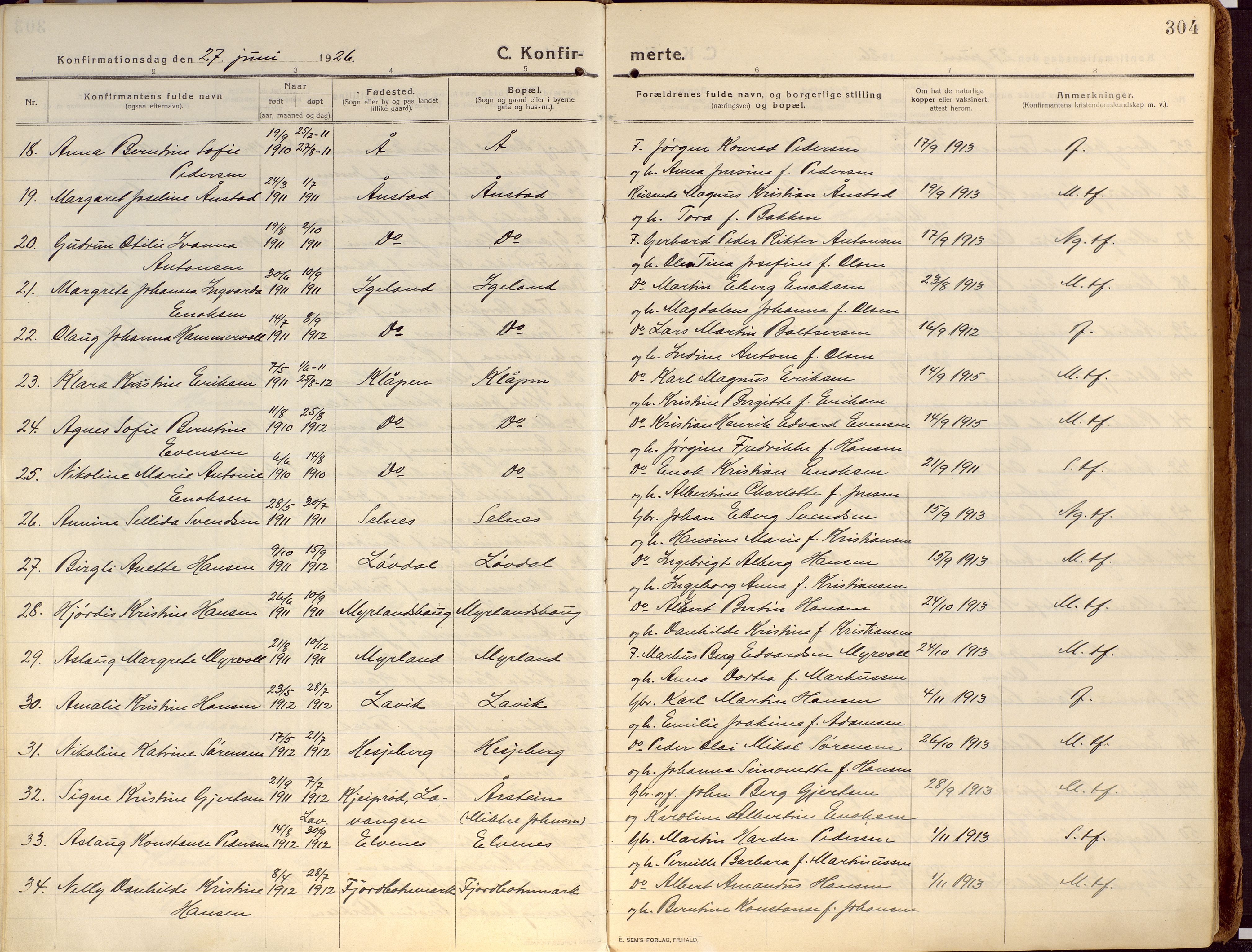Ibestad sokneprestembete, AV/SATØ-S-0077/H/Ha/Haa/L0018kirke: Parish register (official) no. 18, 1915-1929, p. 304