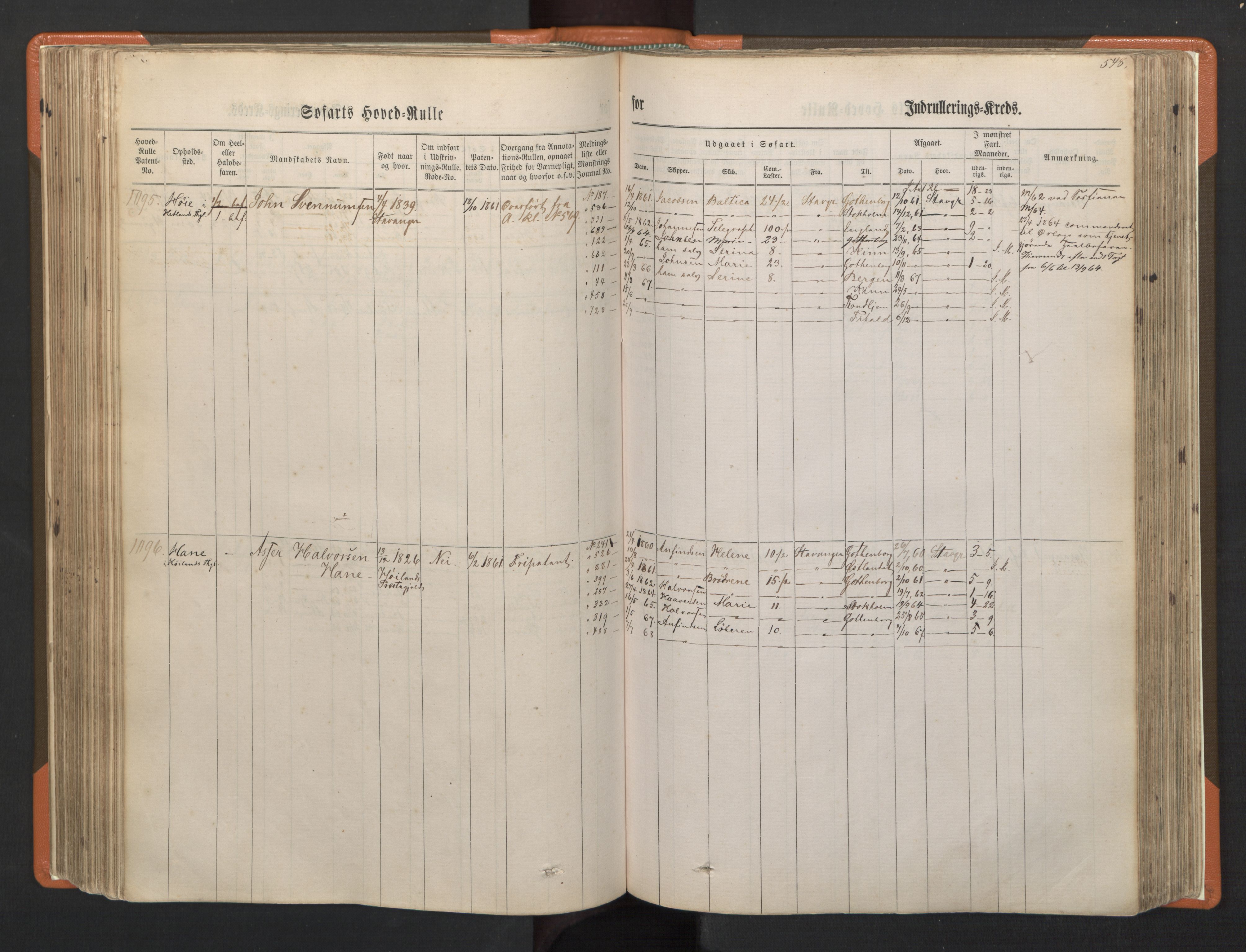 Stavanger sjømannskontor, AV/SAST-A-102006/F/Fb/Fbb/L0002: Sjøfartshovedrulle, patentnr. 721-1450 (del 2), 1863, p. 192