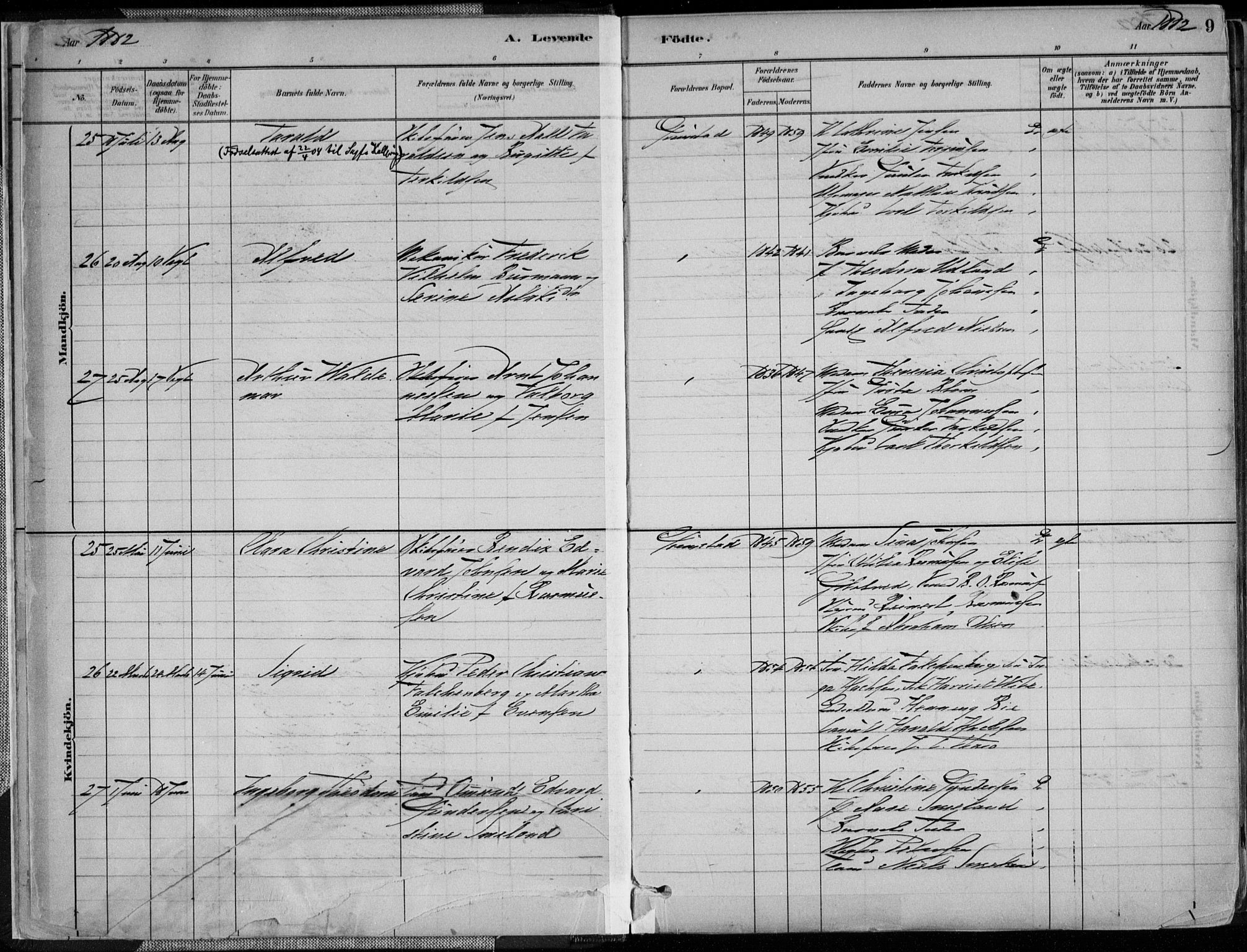 Grimstad sokneprestkontor, AV/SAK-1111-0017/F/Fa/L0003: Parish register (official) no. A 2, 1882-1912, p. 9