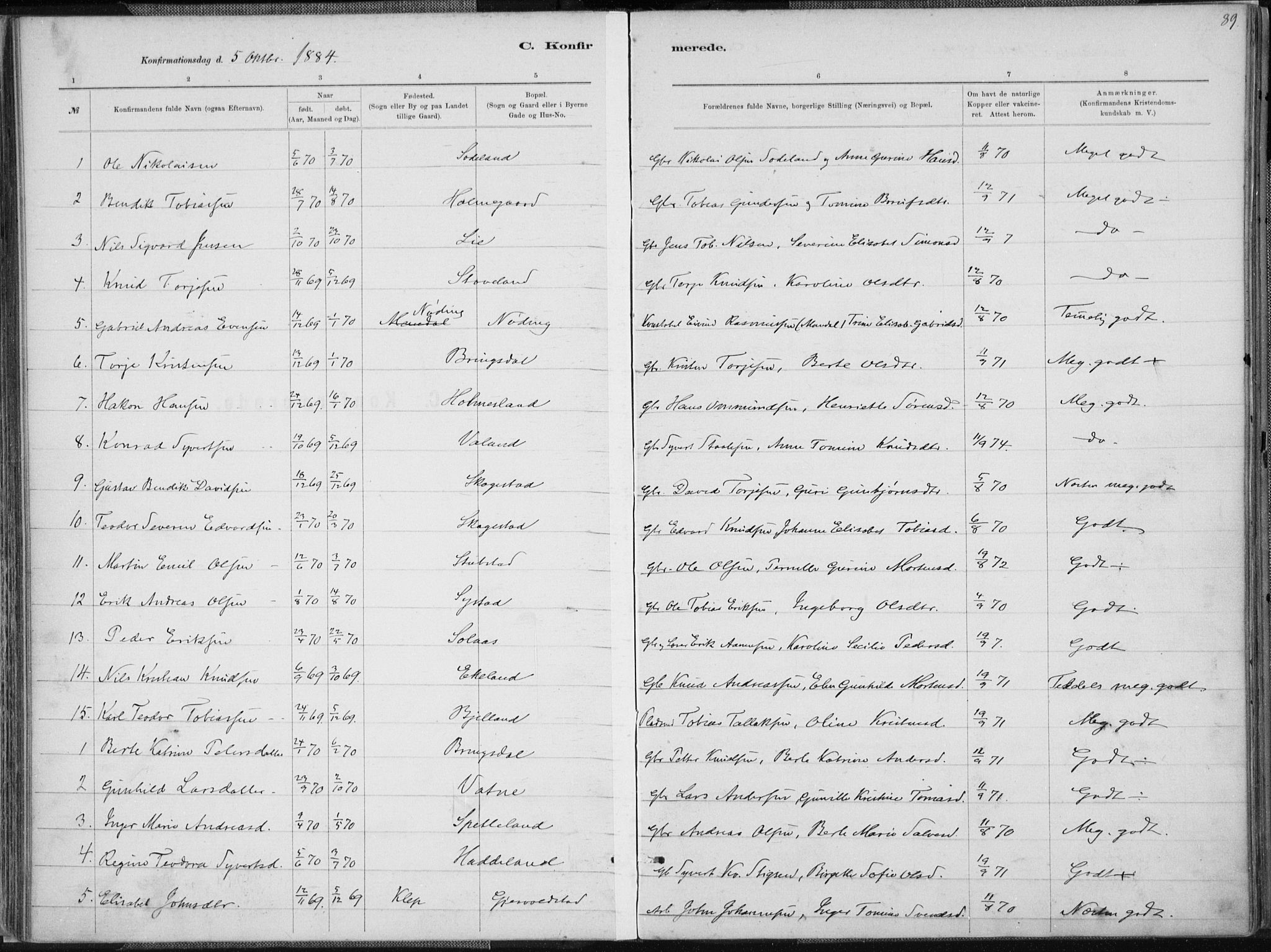 Holum sokneprestkontor, SAK/1111-0022/F/Fa/Faa/L0007: Parish register (official) no. A 7, 1884-1907, p. 89