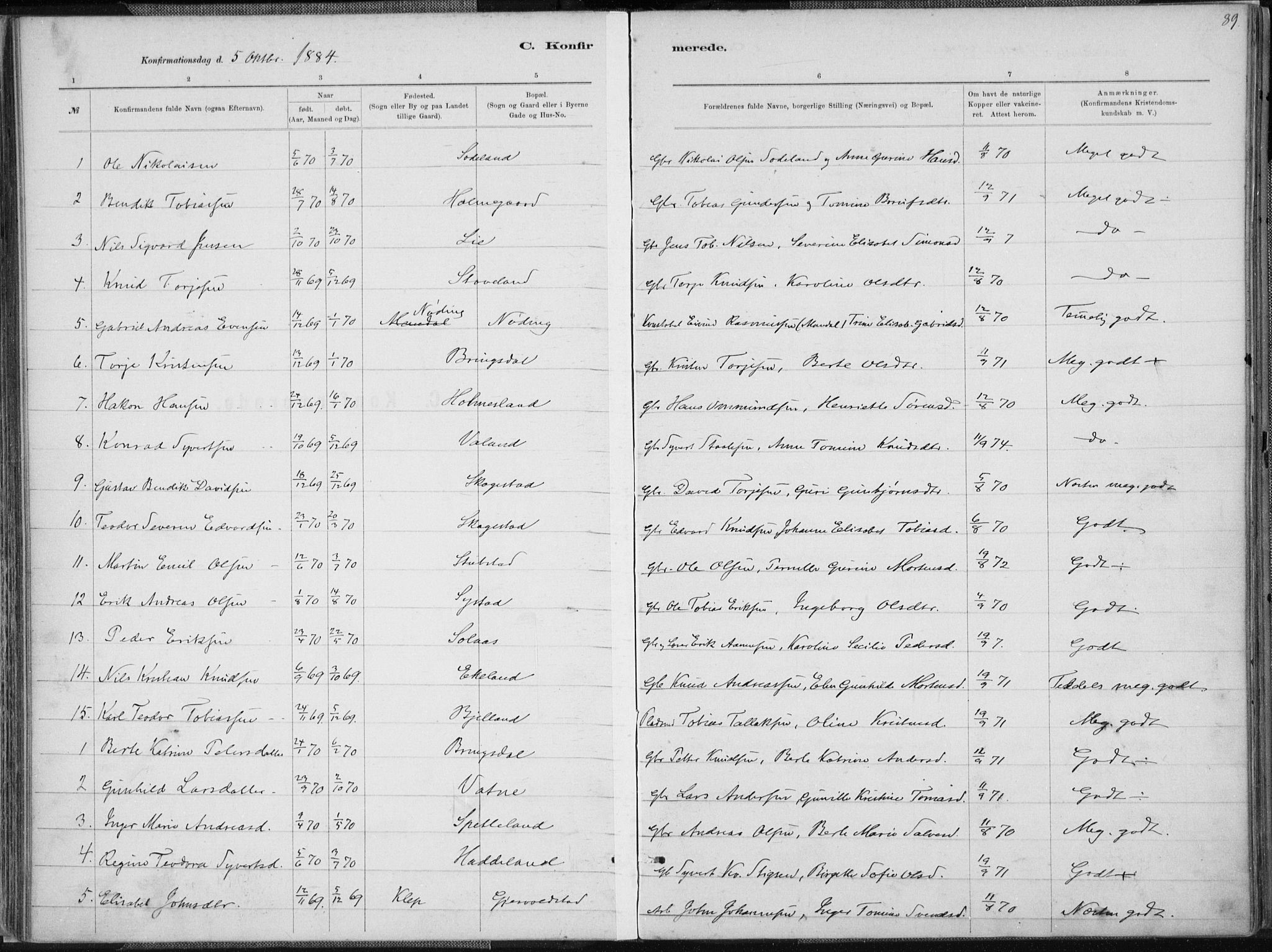 Holum sokneprestkontor, AV/SAK-1111-0022/F/Fa/Faa/L0007: Parish register (official) no. A 7, 1884-1907, p. 89