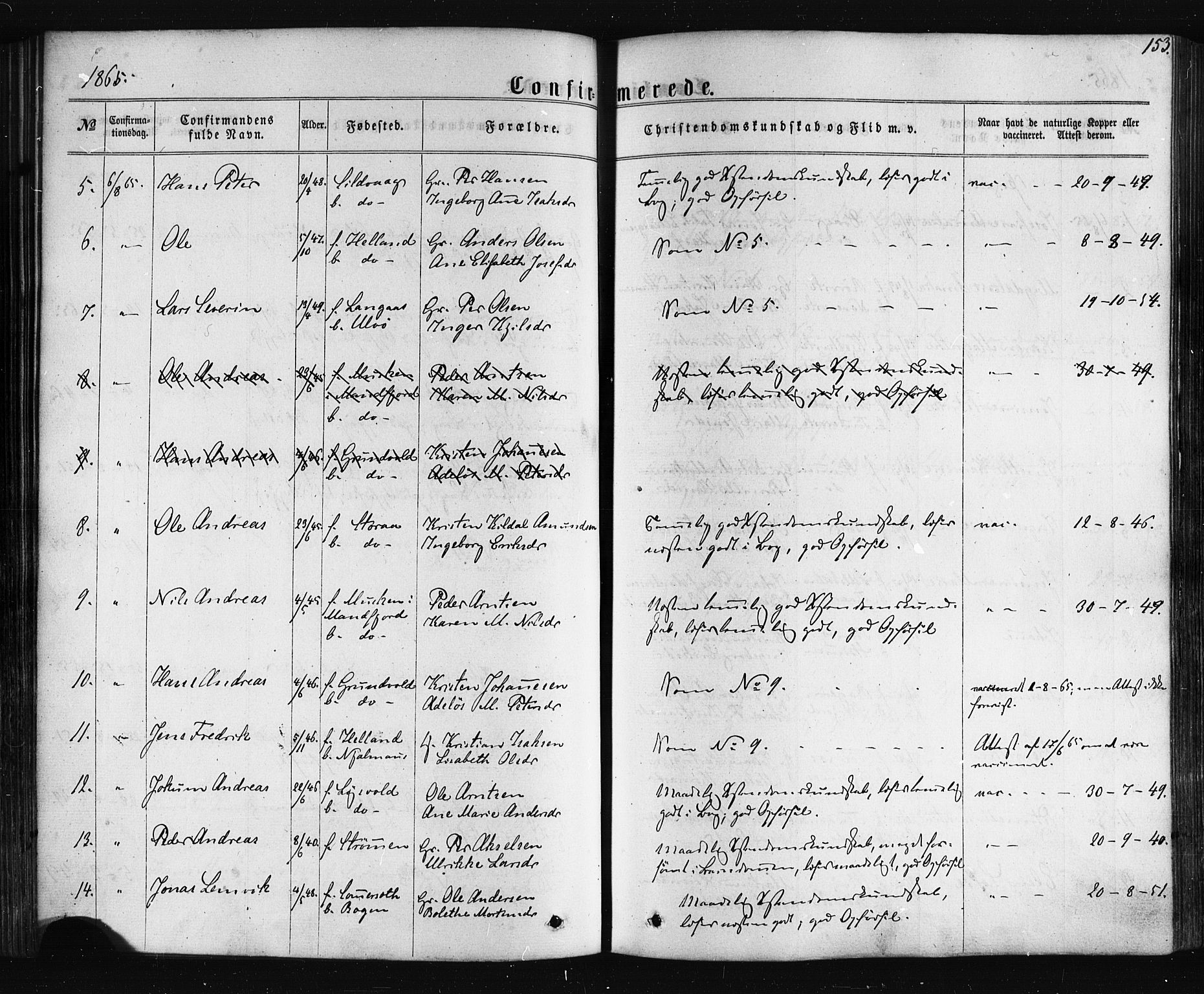 Ministerialprotokoller, klokkerbøker og fødselsregistre - Nordland, AV/SAT-A-1459/861/L0867: Parish register (official) no. 861A02, 1864-1878, p. 153