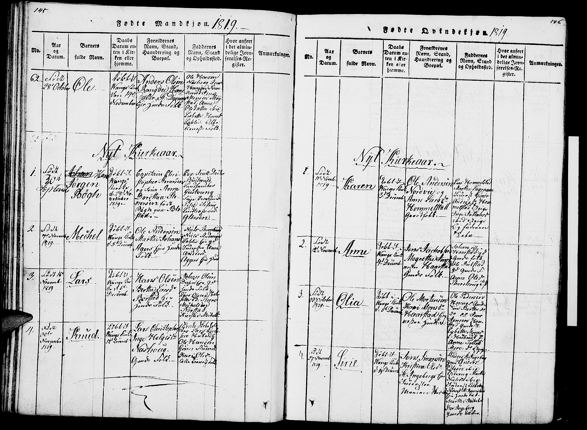 Vang prestekontor, Hedmark, SAH/PREST-008/H/Ha/Haa/L0007: Parish register (official) no. 7, 1813-1826, p. 145-146