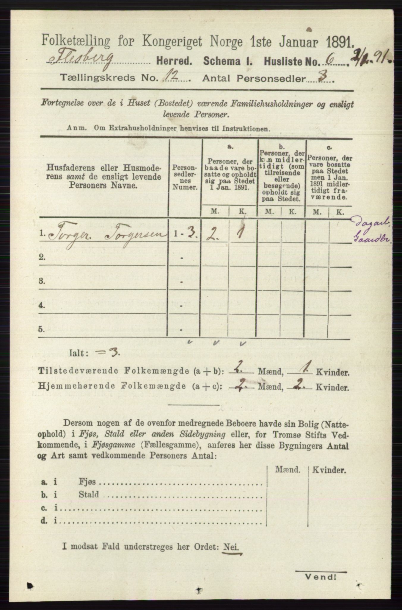 RA, 1891 census for 0631 Flesberg, 1891, p. 2074