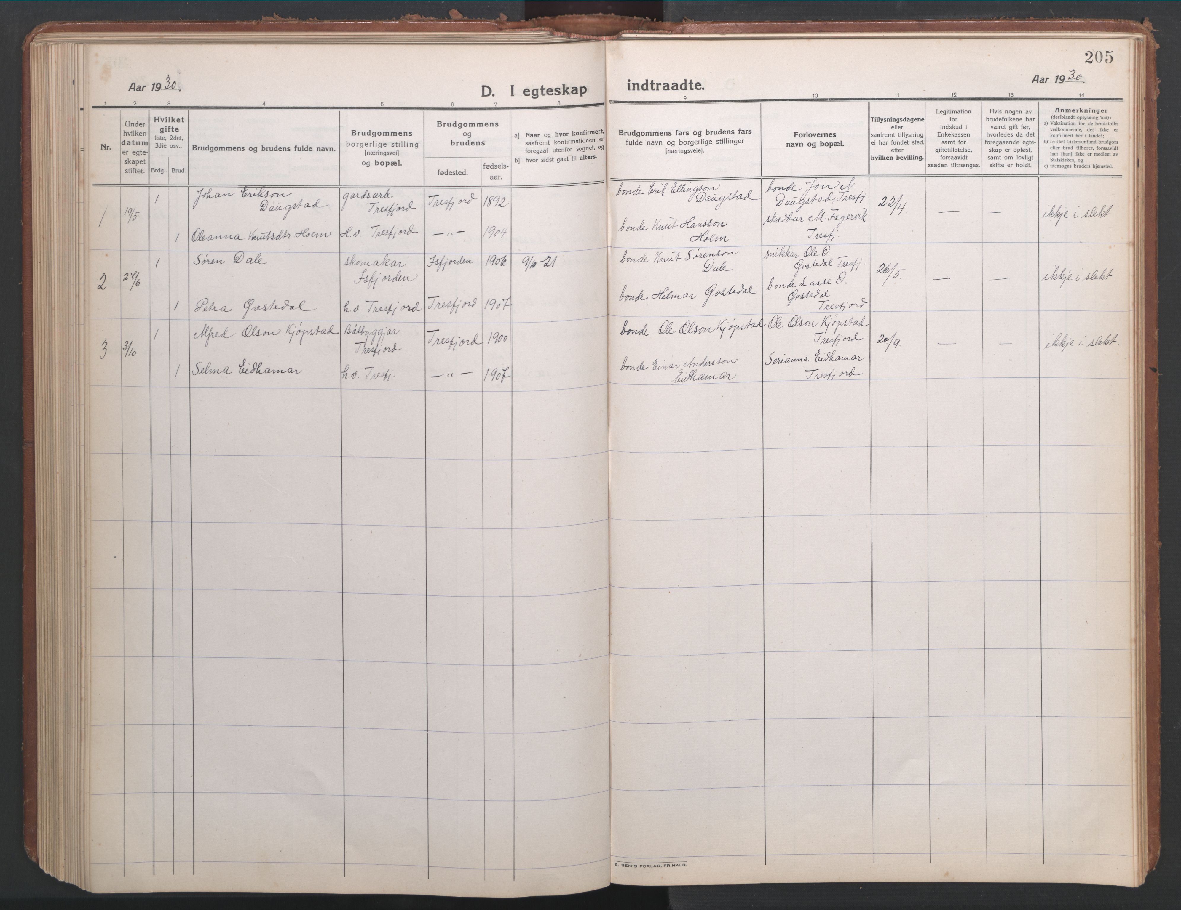 Ministerialprotokoller, klokkerbøker og fødselsregistre - Møre og Romsdal, SAT/A-1454/541/L0548: Parish register (copy) no. 541C03, 1921-1960, p. 205