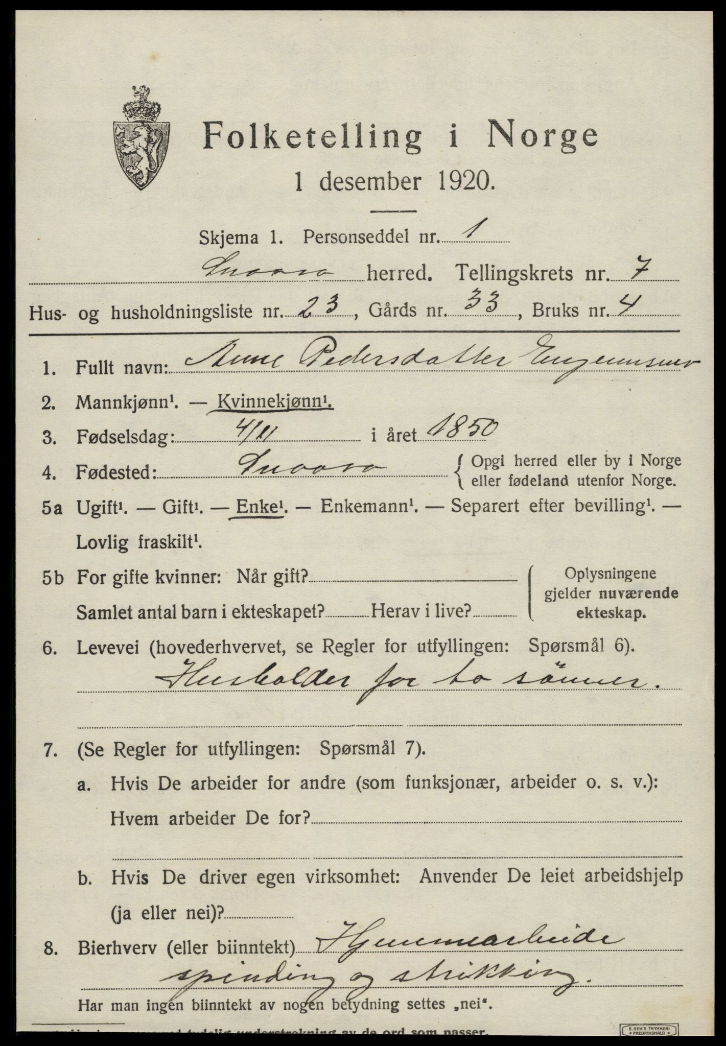 SAT, 1920 census for Snåsa, 1920, p. 3166