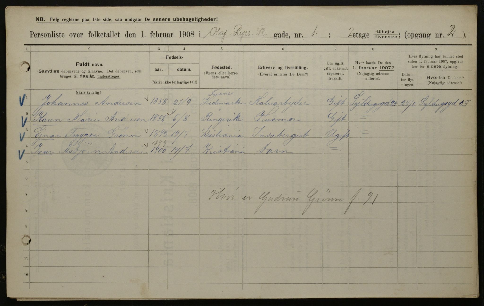 OBA, Municipal Census 1908 for Kristiania, 1908, p. 67319