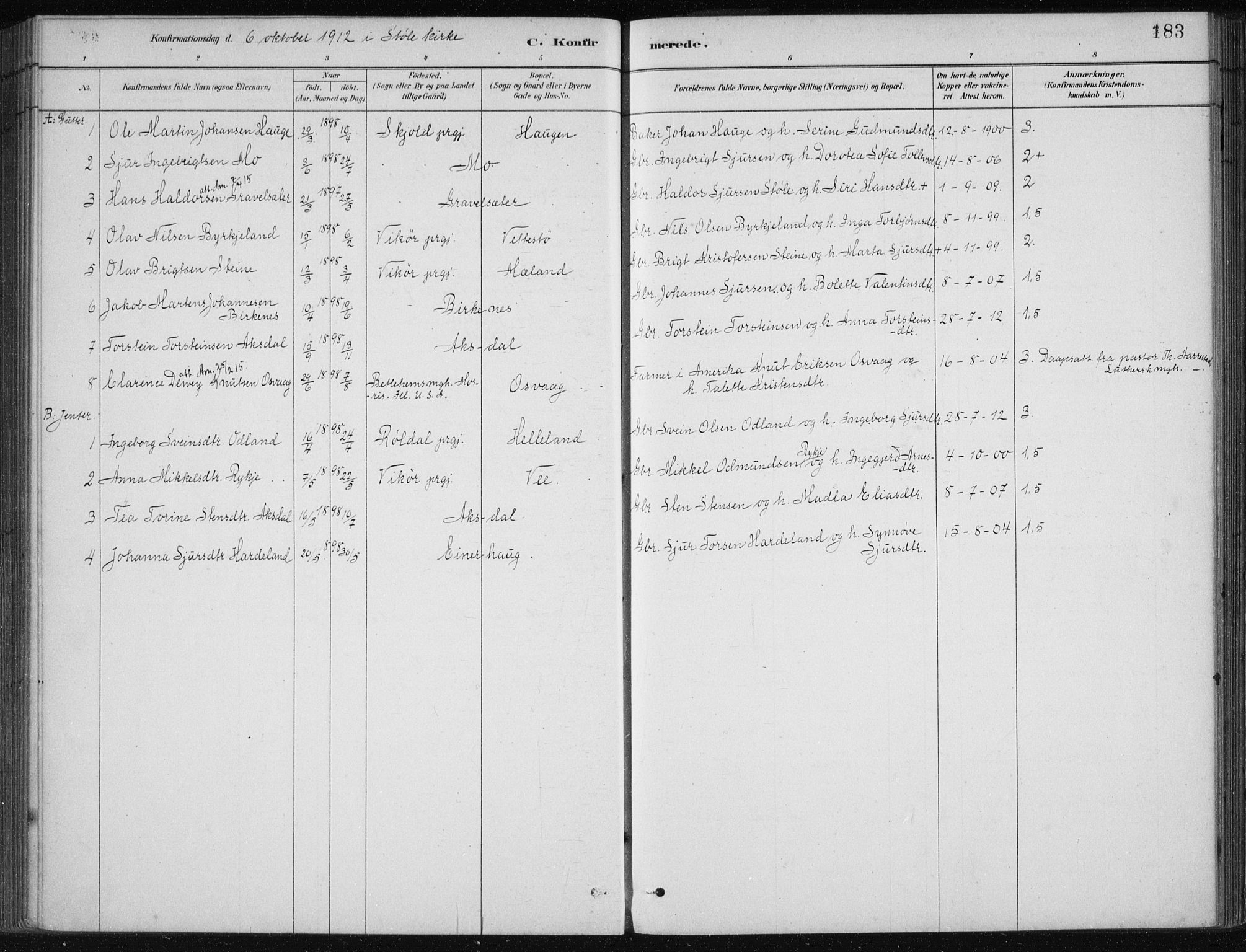 Etne sokneprestembete, SAB/A-75001/H/Haa: Parish register (official) no. C  1, 1879-1919, p. 183