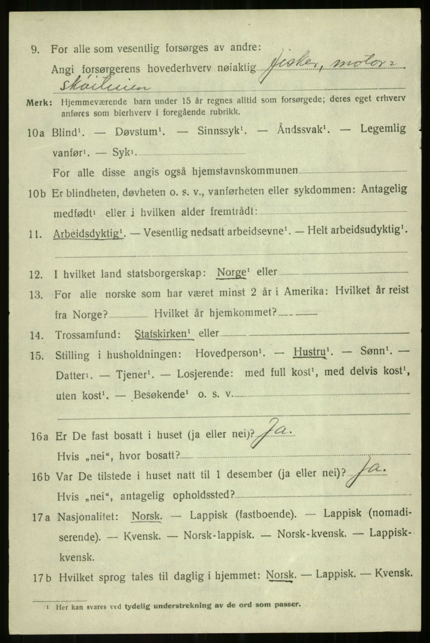 SATØ, 1920 census for Salangen, 1920, p. 2281