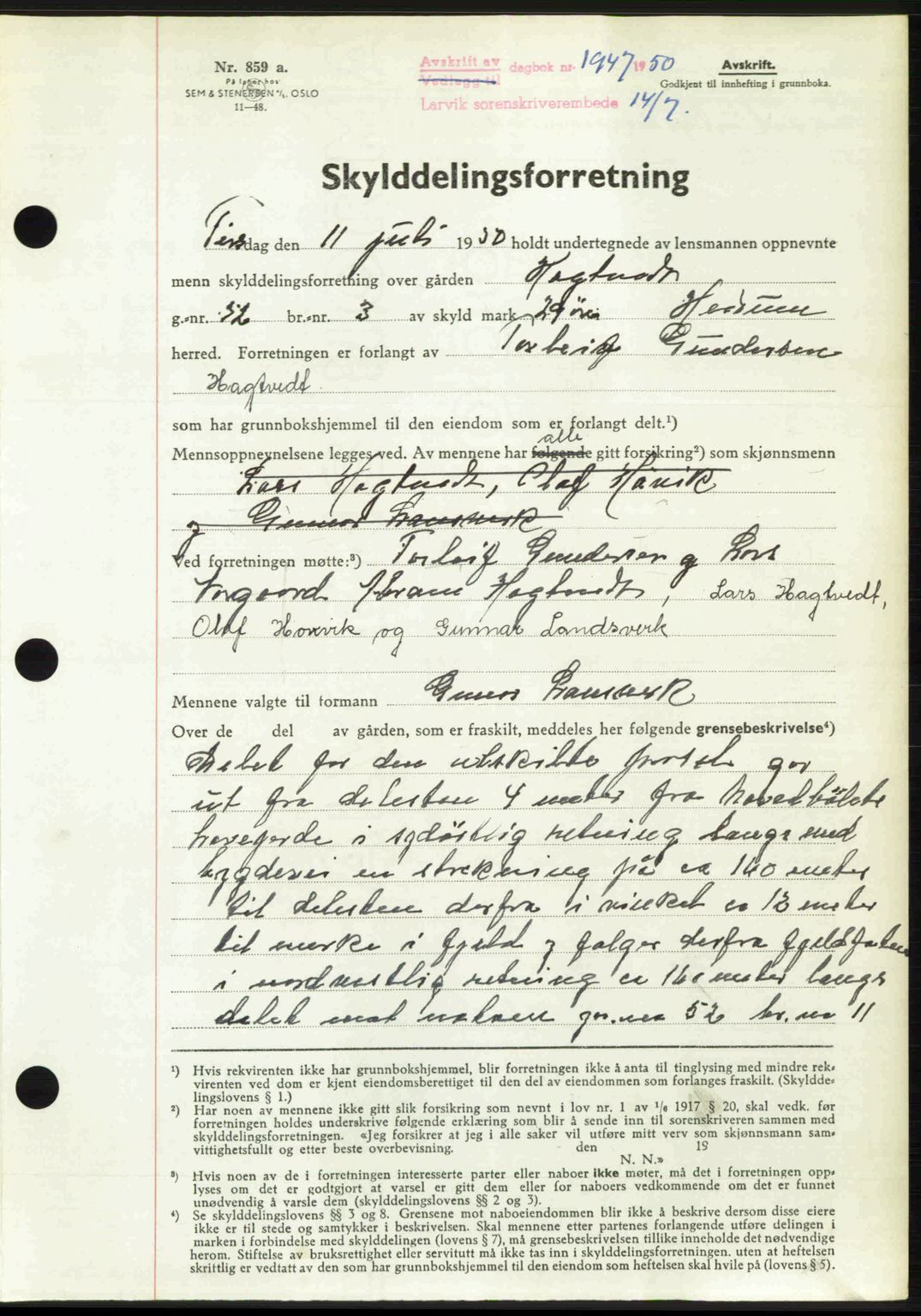 Larvik sorenskriveri, AV/SAKO-A-83/G/Ga/Gab/L0092: Mortgage book no. A-26, 1950-1950, Diary no: : 1947/1950