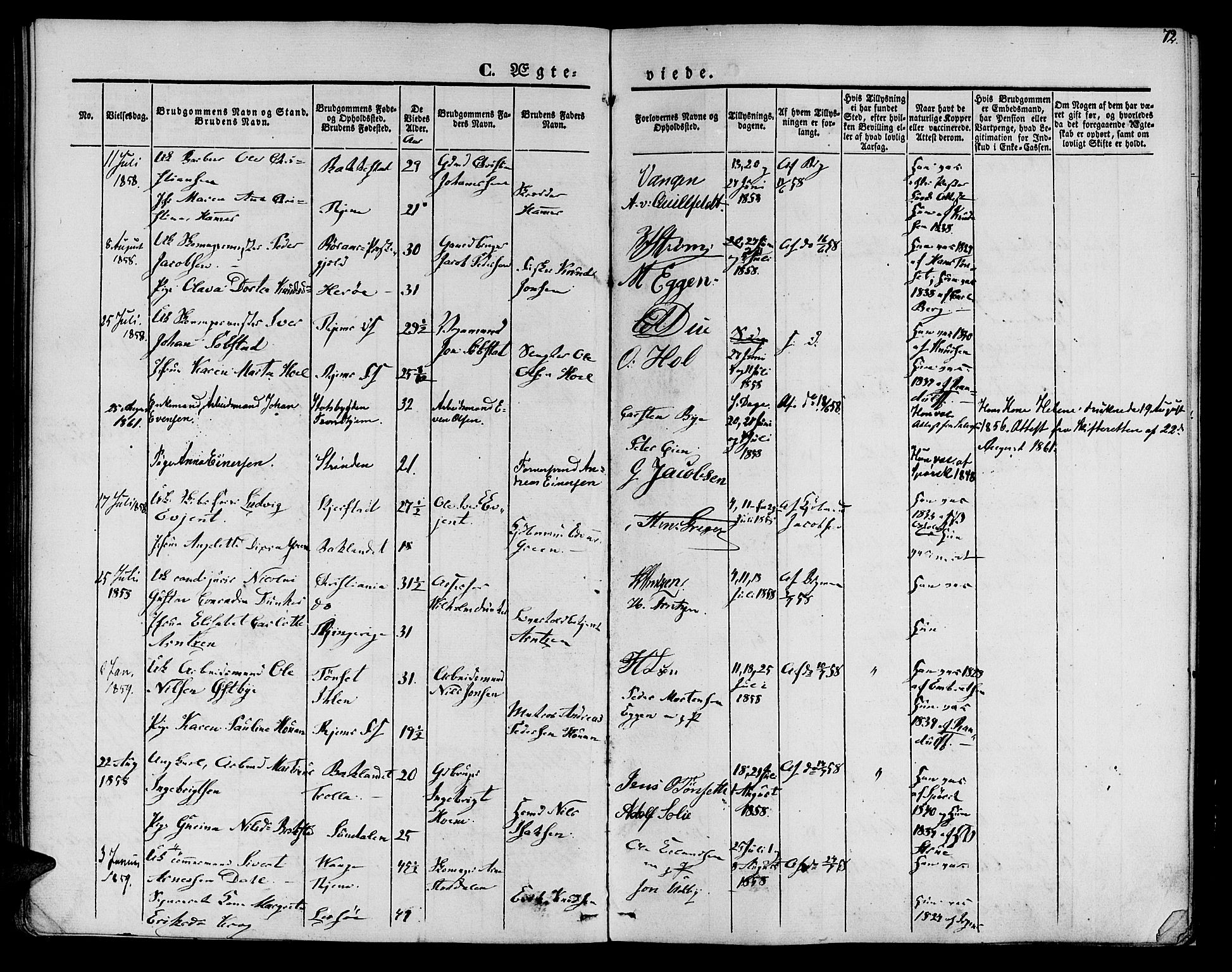 Ministerialprotokoller, klokkerbøker og fødselsregistre - Sør-Trøndelag, SAT/A-1456/602/L0111: Parish register (official) no. 602A09, 1844-1867, p. 72