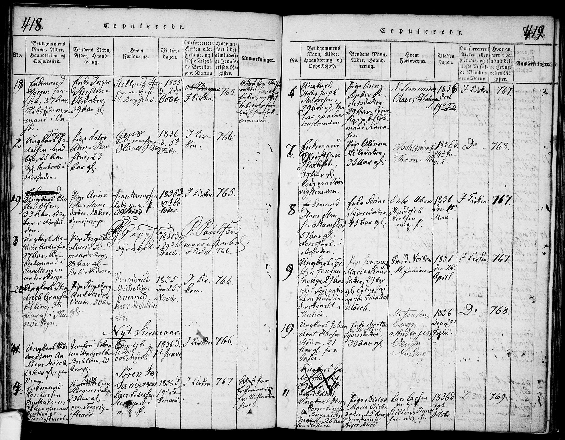 Glemmen prestekontor Kirkebøker, SAO/A-10908/F/Fa/L0004: Parish register (official) no. 4, 1816-1838, p. 418-419