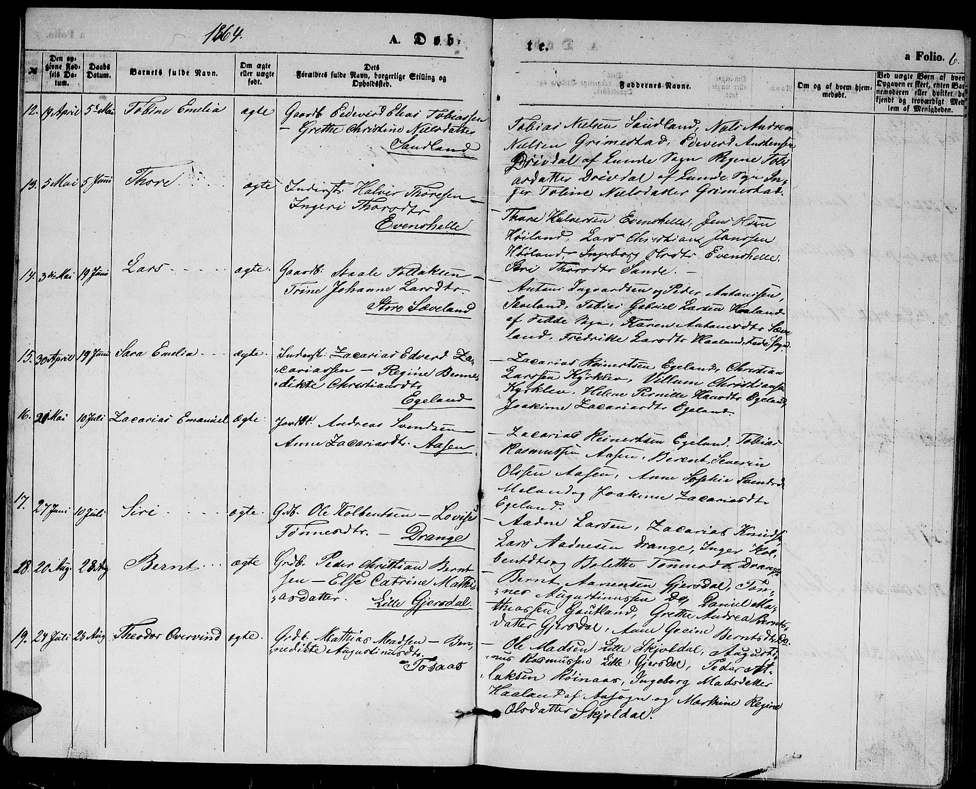 Herad sokneprestkontor, SAK/1111-0018/F/Fb/Fba/L0003: Parish register (copy) no. B 3, 1863-1883, p. 6