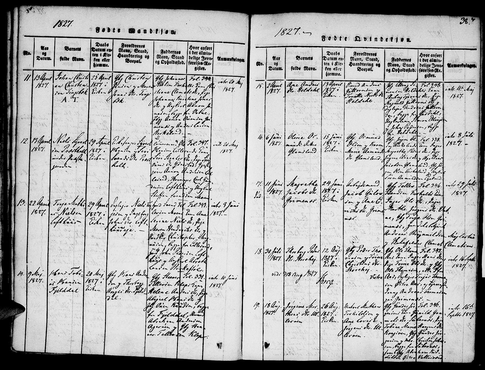 Vestre Moland sokneprestkontor, AV/SAK-1111-0046/F/Fa/Fab/L0003: Parish register (official) no. A 3, 1816-1843, p. 38