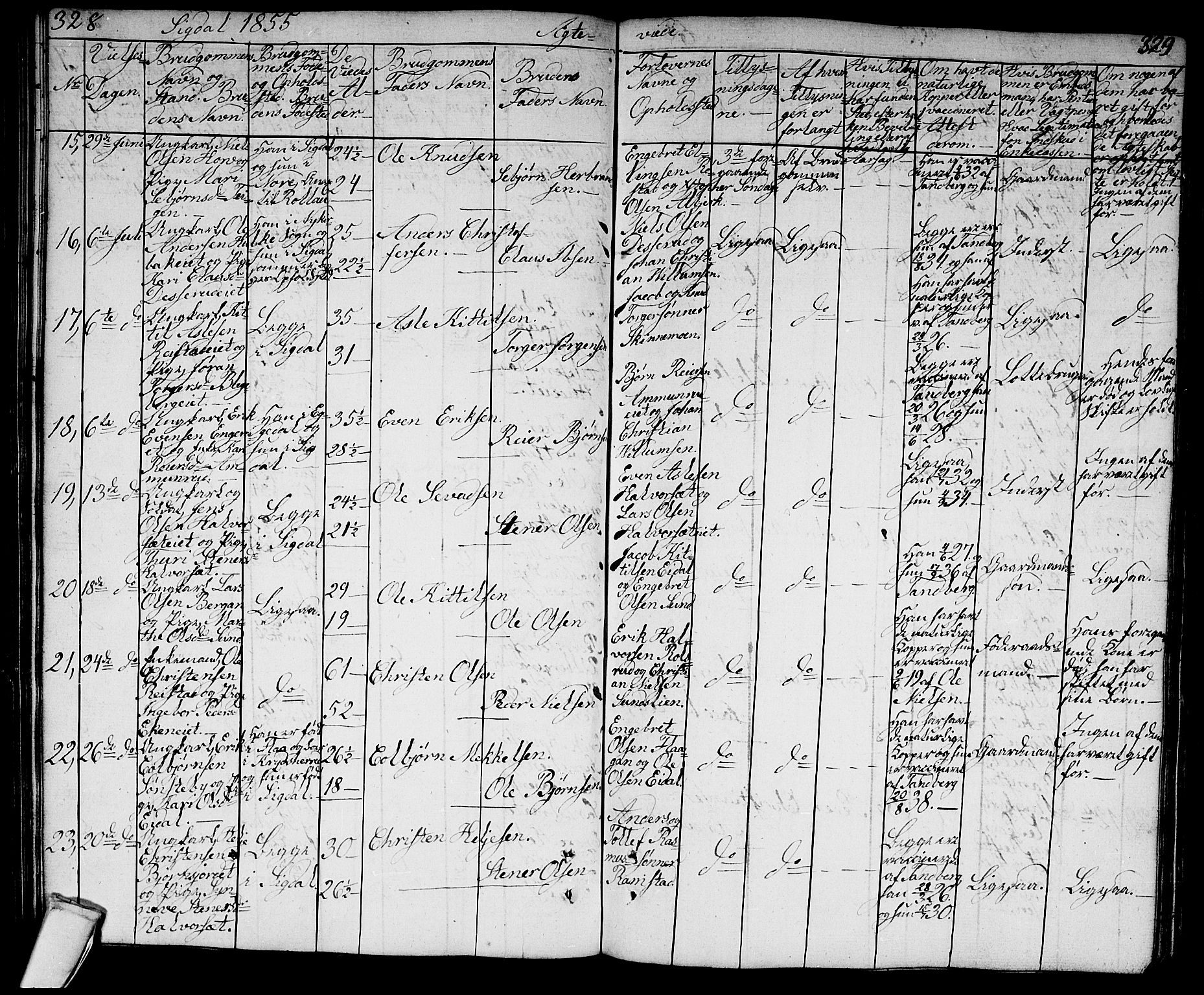 Sigdal kirkebøker, AV/SAKO-A-245/G/Ga/L0002: Parish register (copy) no. I 2, 1835-1856, p. 328-329