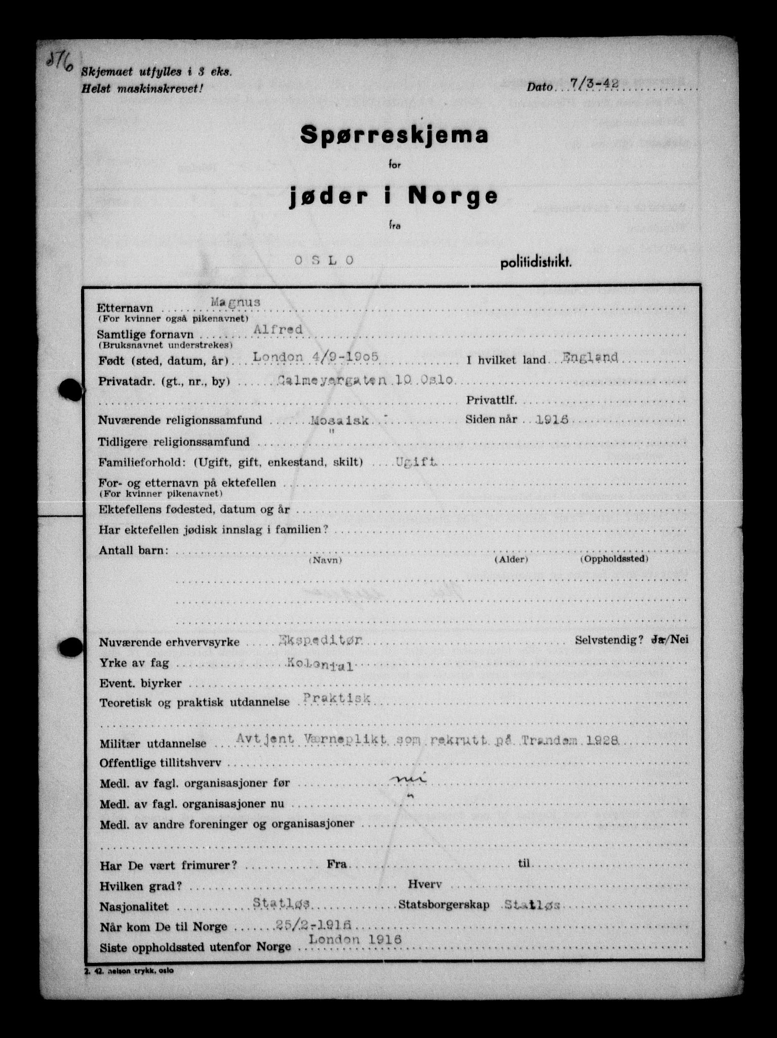 Statspolitiet - Hovedkontoret / Osloavdelingen, AV/RA-S-1329/G/Ga/L0010: Spørreskjema for jøder i Norge, Oslo Hansen-Pintzow, 1942, p. 767