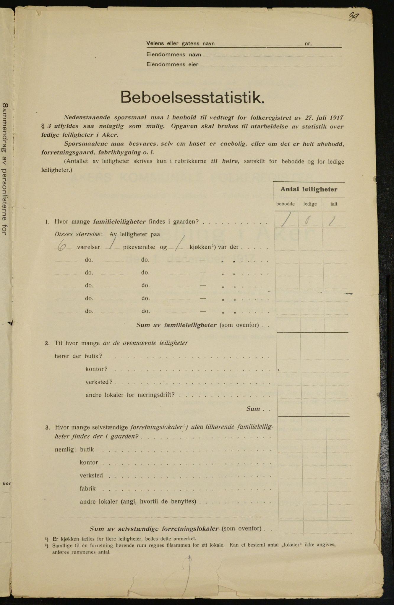 OBA, Municipal Census 1917 for Aker, 1917, p. 9579