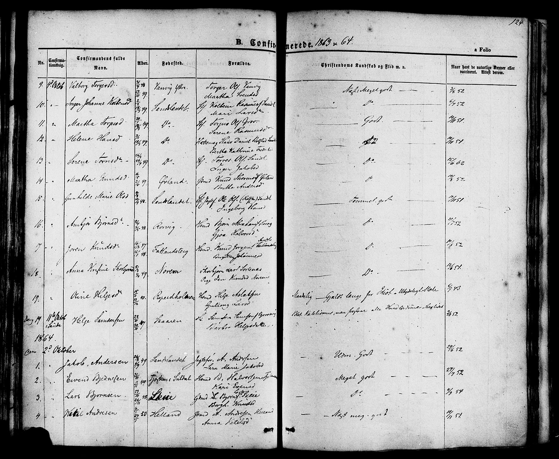 Sand sokneprestkontor, AV/SAST-A-101848/01/III/L0003: Parish register (official) no. A 3, 1854-1879, p. 124