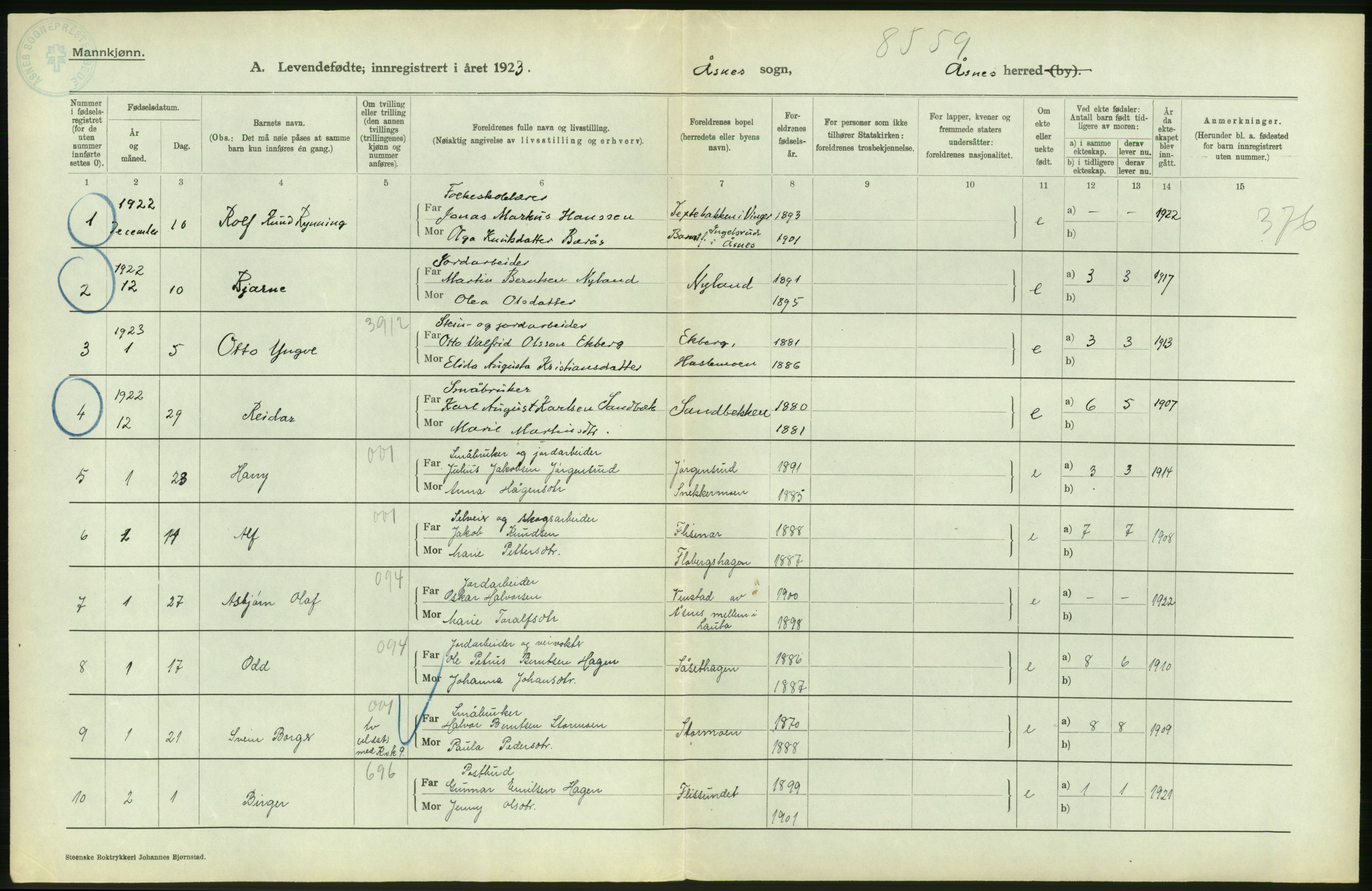 Statistisk sentralbyrå, Sosiodemografiske emner, Befolkning, RA/S-2228/D/Df/Dfc/Dfcc/L0011: Hedmark fylke: Levendefødte menn og kvinner. Bygder og byer., 1923, p. 42